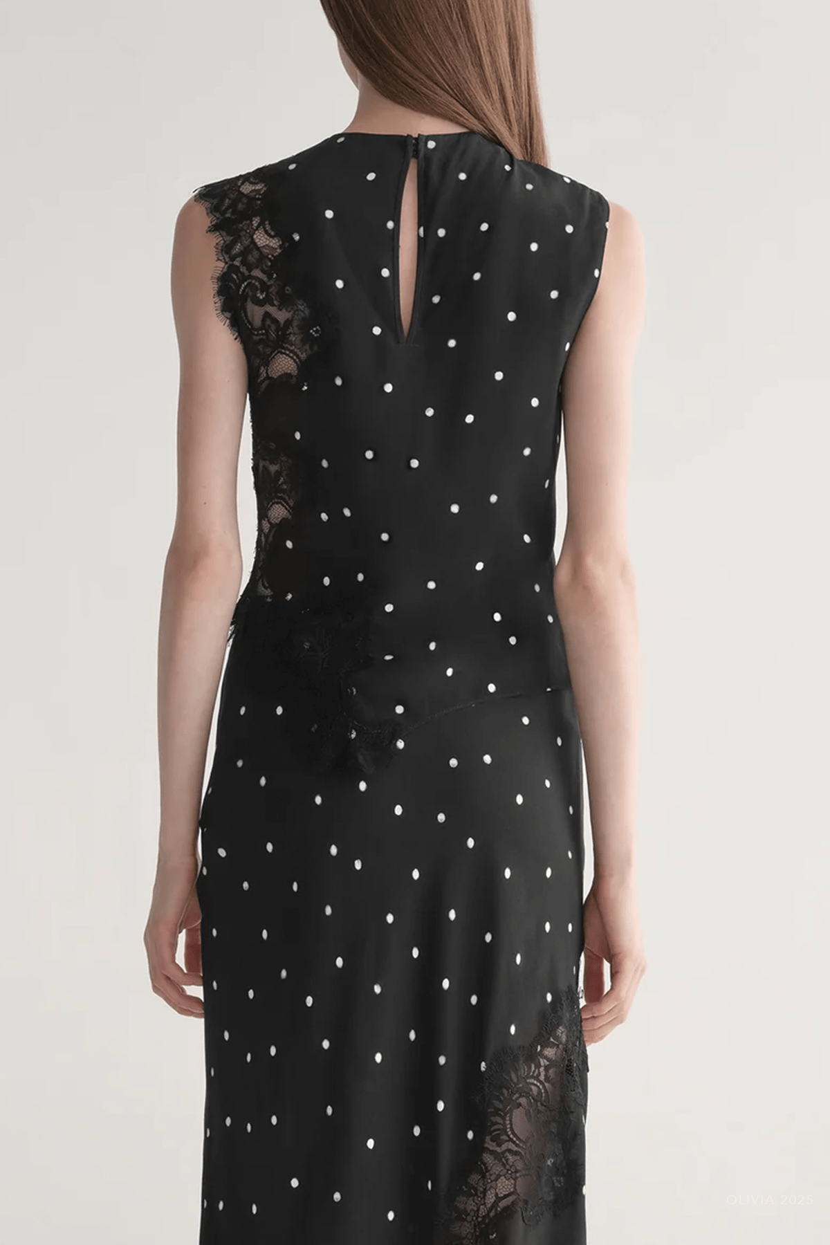 Gracie Polka Dot Crepe And Lace Top in Black Cream - shop - olivia.com