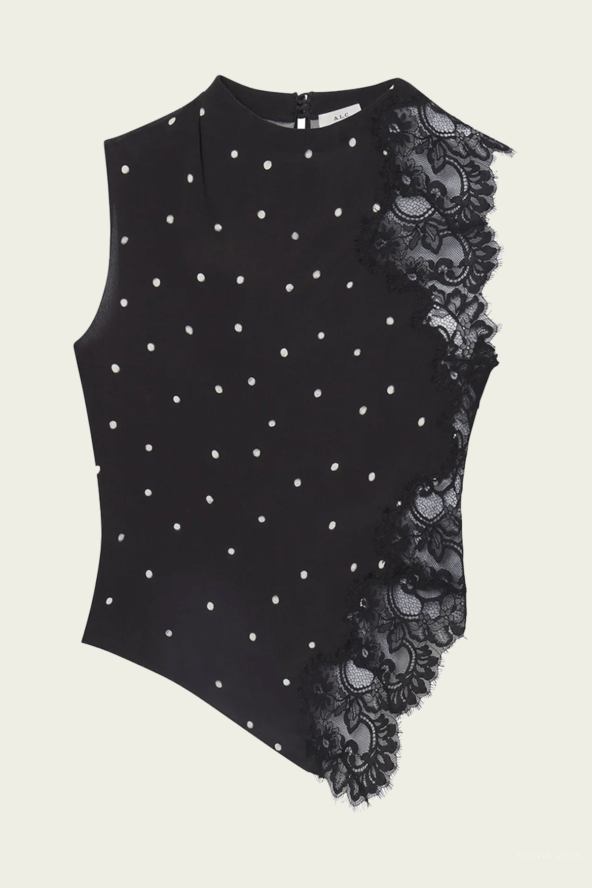 Gracie Polka Dot Crepe And Lace Top in Black Cream - shop - olivia.com