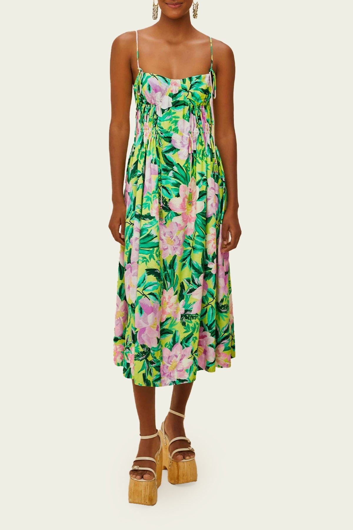 Green Painted Flowers Midi Dress - shop - olivia.com