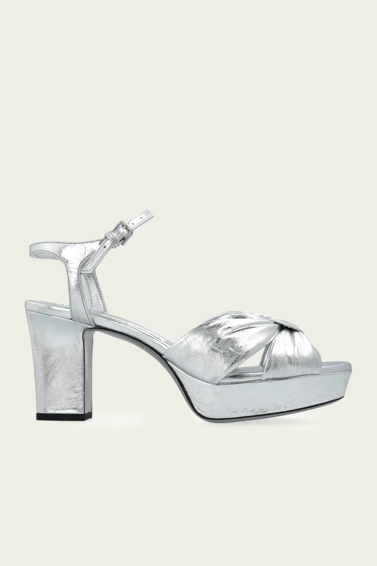 Heloise 80 Leather Platform Sandals in Metallic Silver - shop - olivia.com