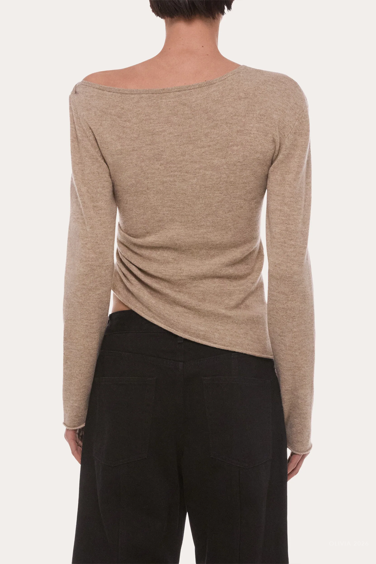 Draped Asymmetrical Wool Top in Oatmeal Melange