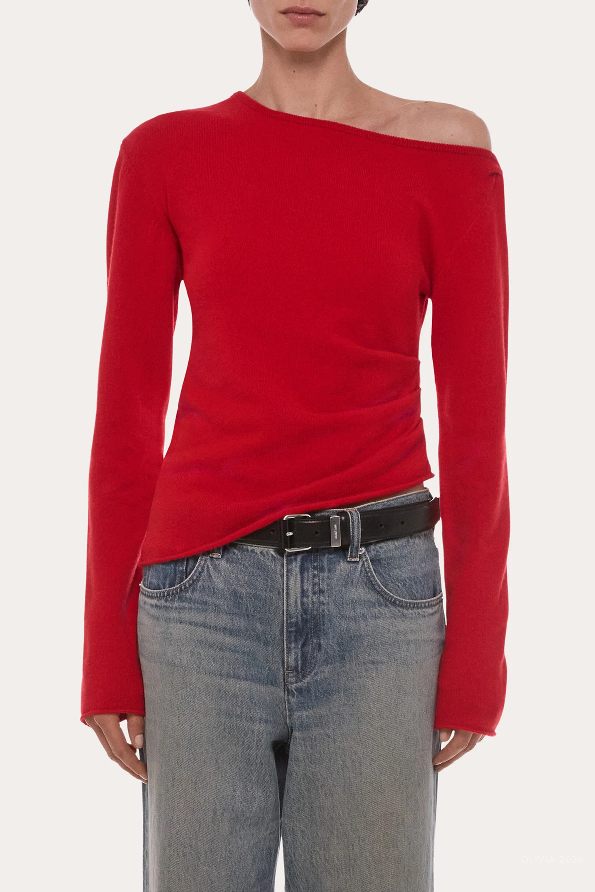 Draped Asymmetrical Wool Top in Red
