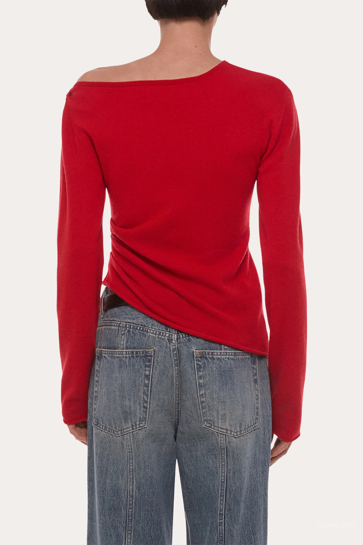Draped Asymmetrical Wool Top in Red