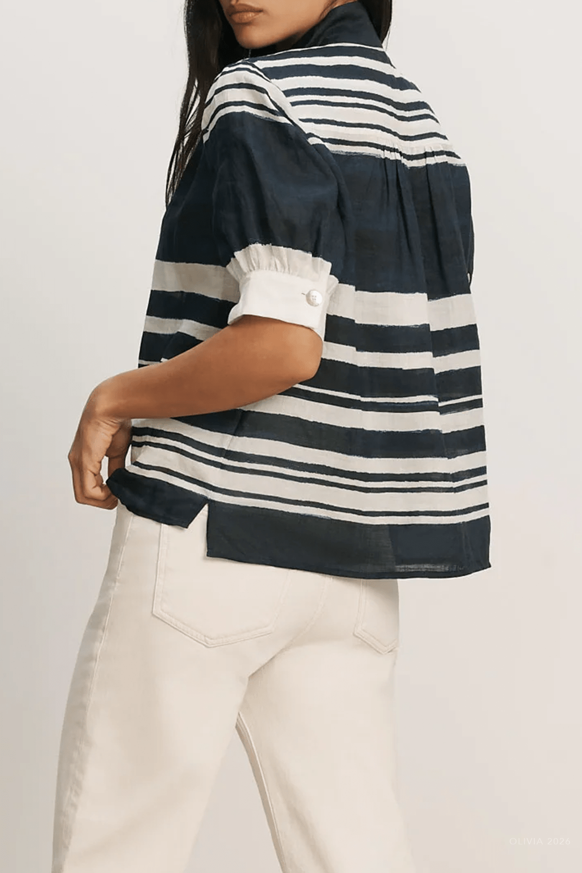 Hollandale Button - Down Shirt in Navy Dove White - shop - olivia.com