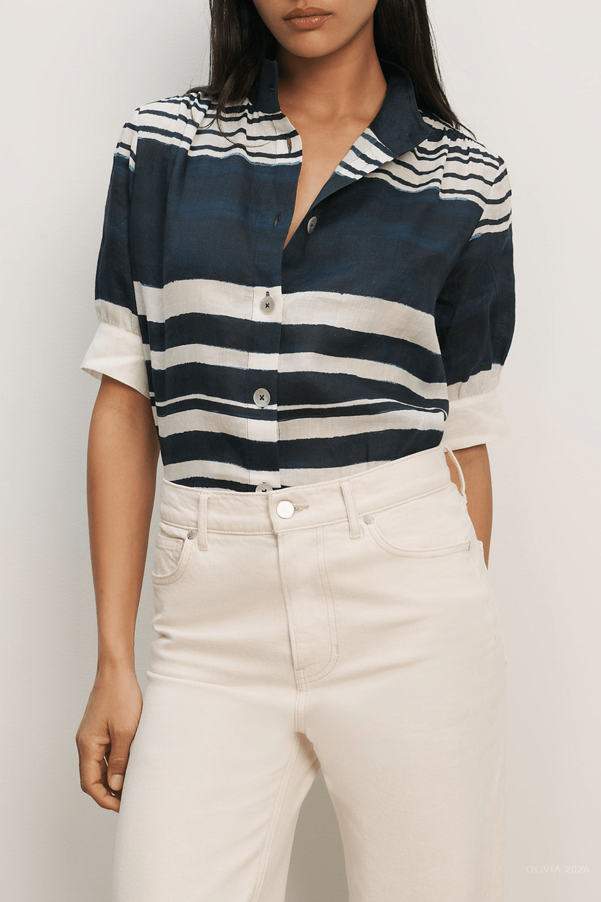 Hollandale Button - Down Shirt in Navy Dove White - shop - olivia.com