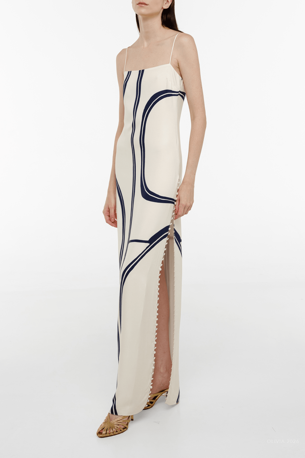 Inez Maxi Dress in Carreau Ecru - shop-olivia.com