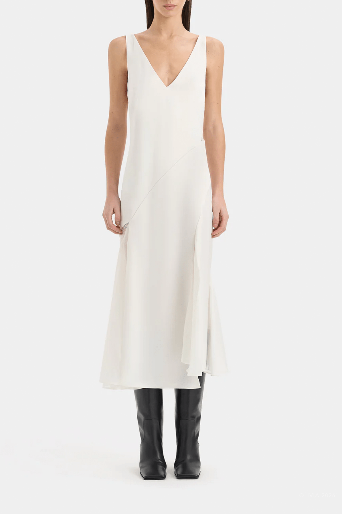 Ingrid Lace Midi Dress in Ivory - shop-olivia.com