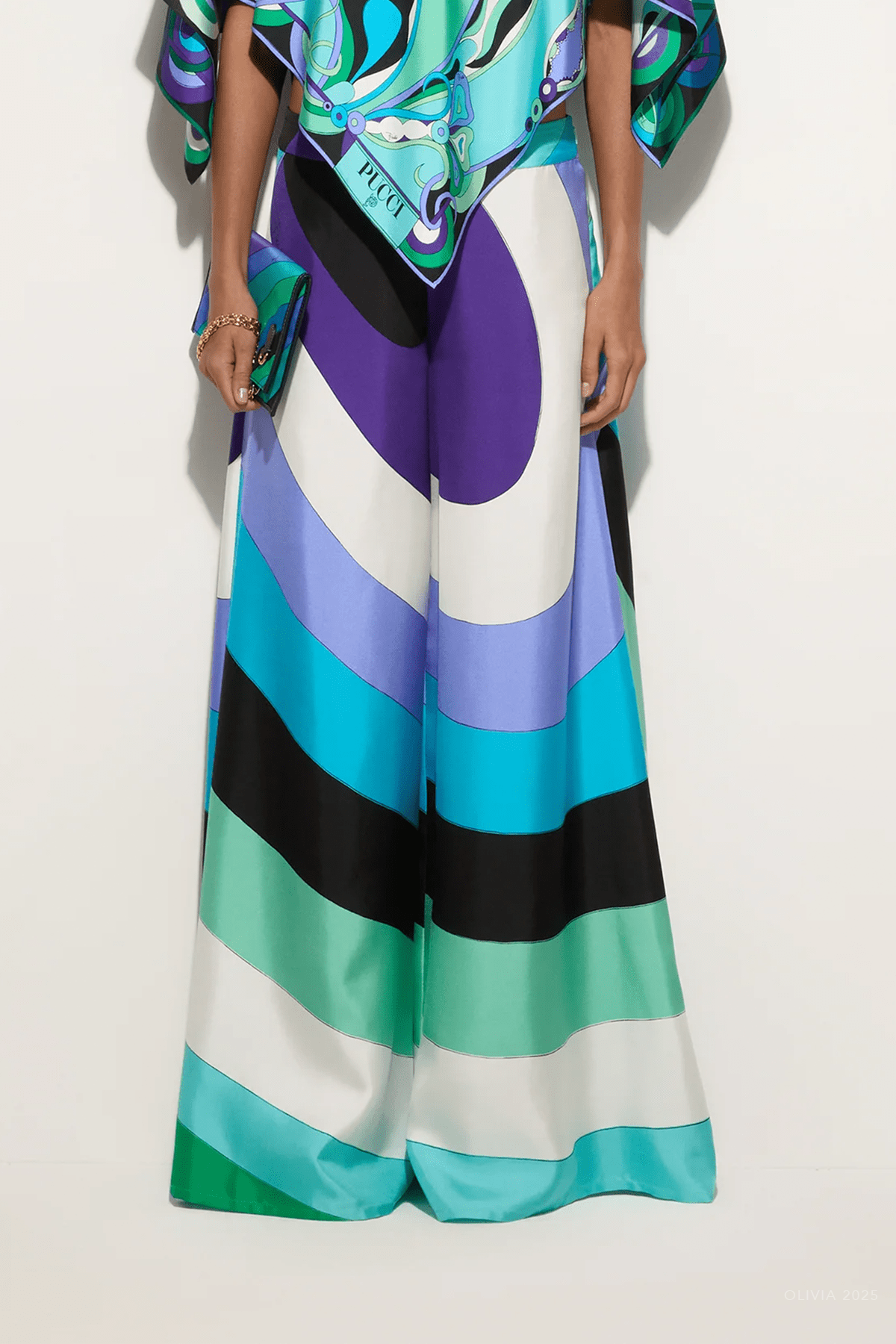 Iride Macro - Print Silk Trousers in Verde Lilla - shop - olivia.com