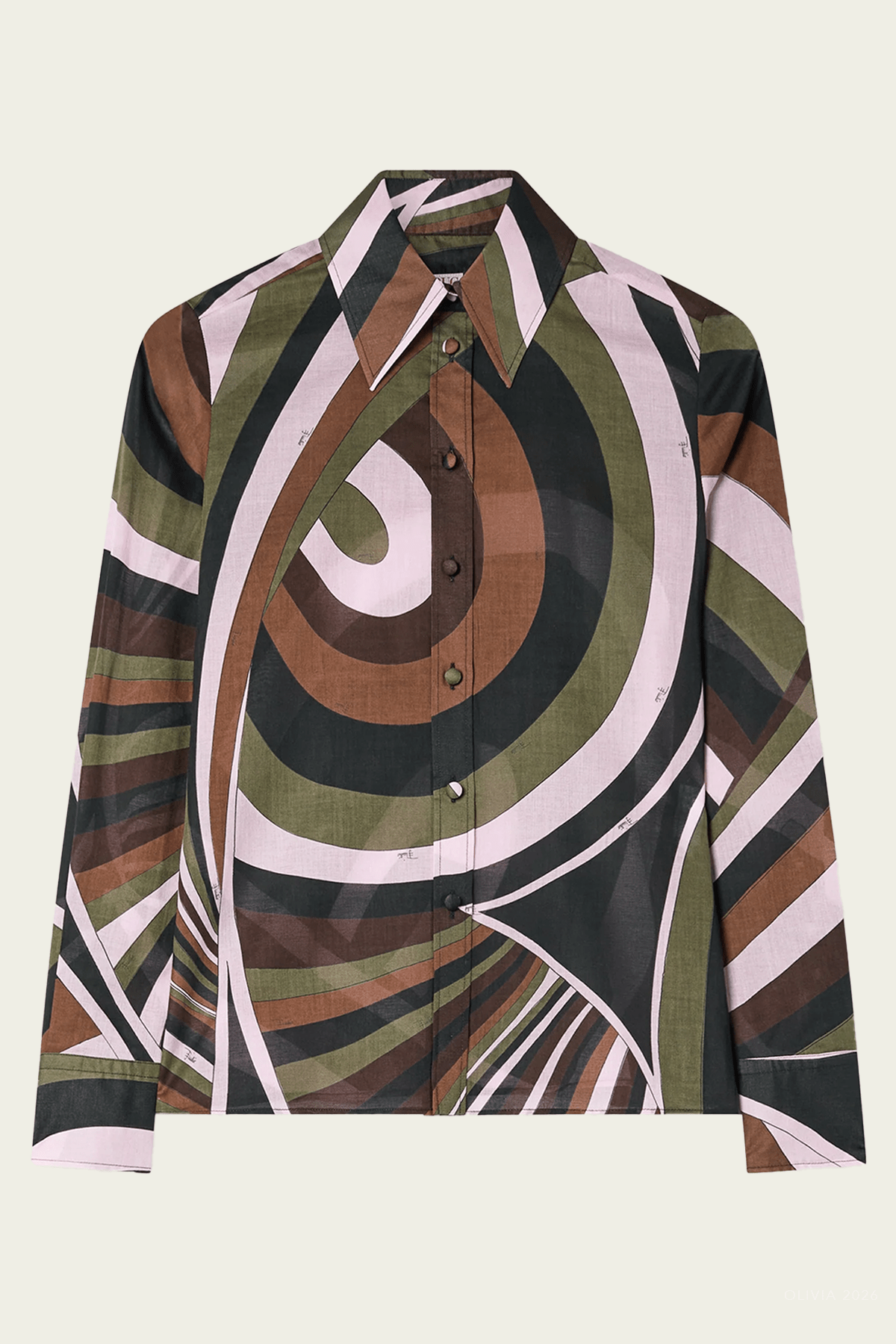 Iride-Print Cotton Muslin Shirt in Khaki Pink - shop-olivia.com