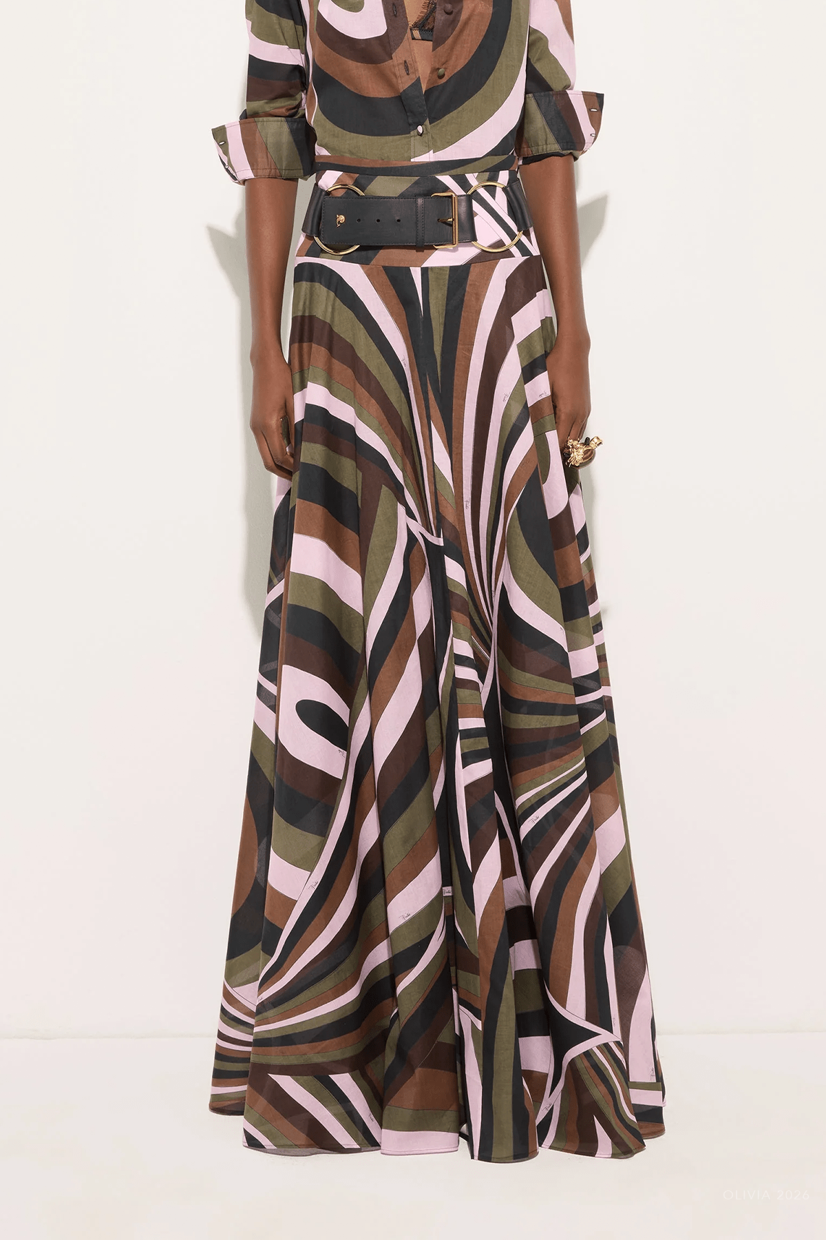 Iride-Print Cotton Muslin Skirt in Khaki Pink - shop-olivia.com