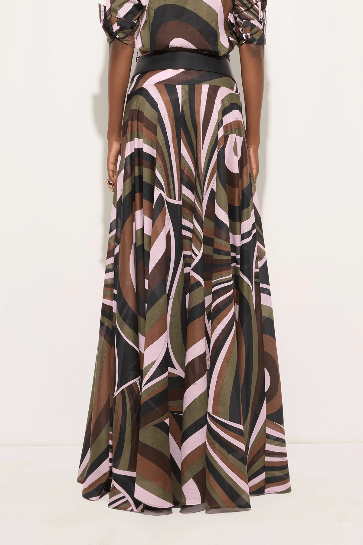 Iride-Print Cotton Muslin Skirt in Khaki Pink - shop-olivia.com