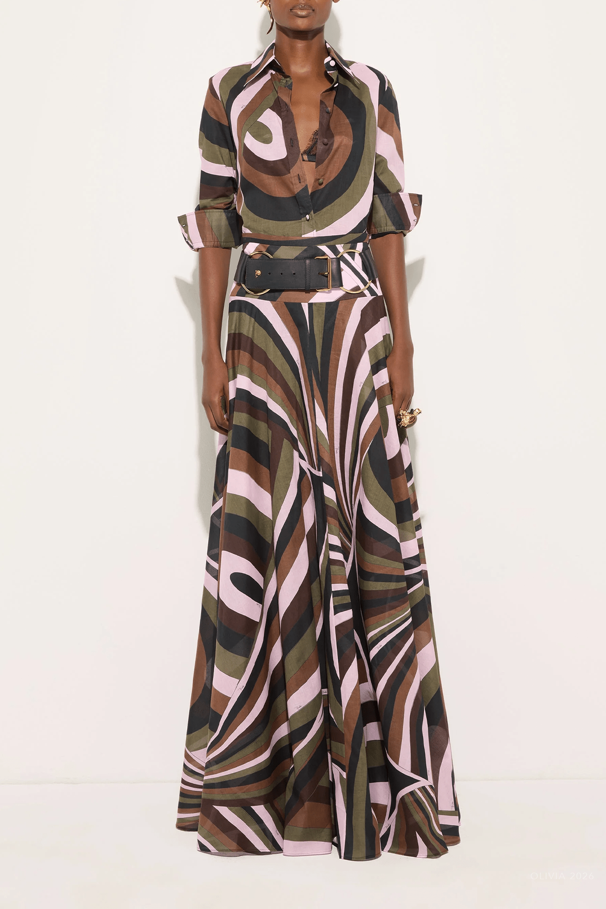 Iride-Print Cotton Muslin Skirt in Khaki Pink - shop-olivia.com
