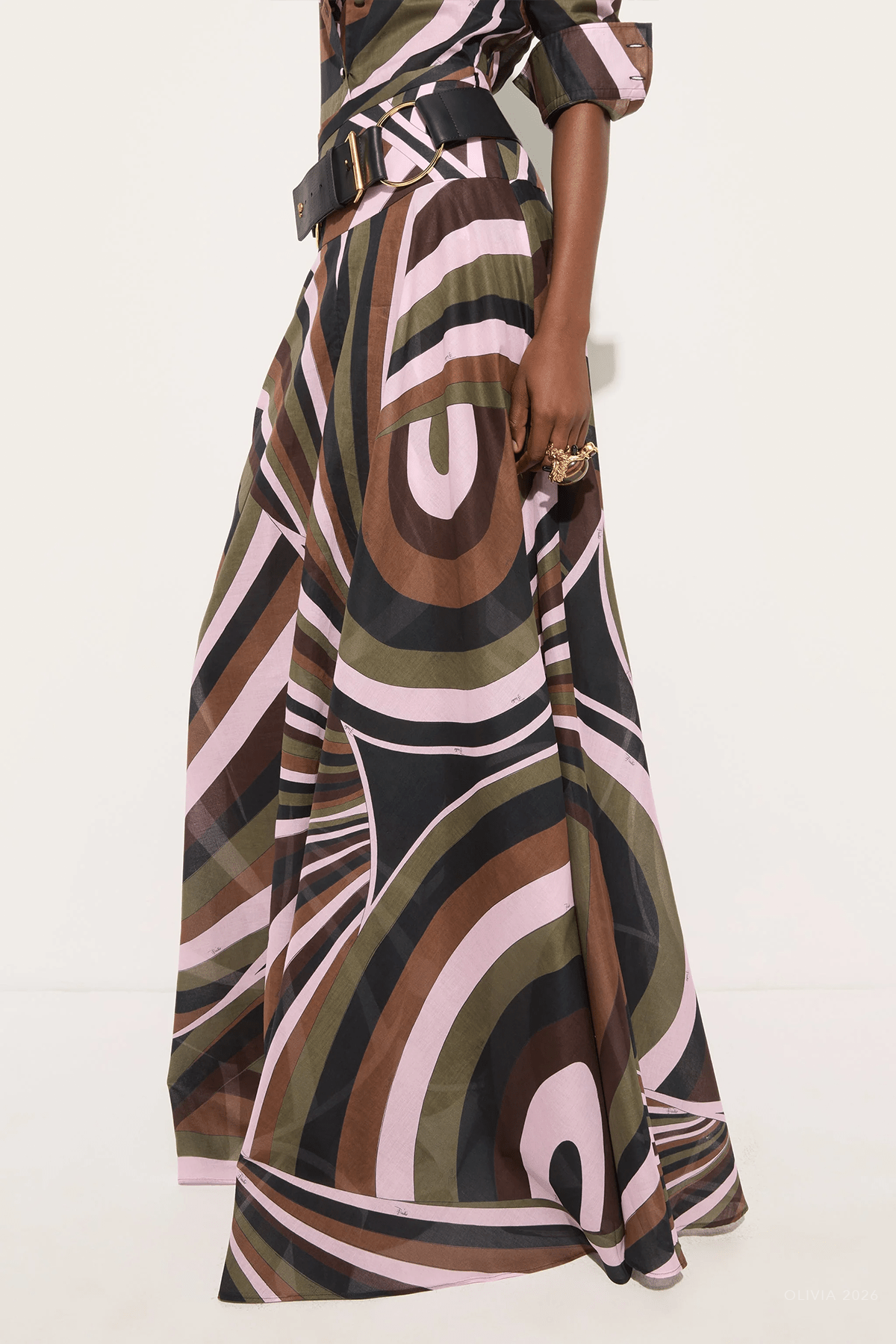 Iride-Print Cotton Muslin Skirt in Khaki Pink - shop-olivia.com