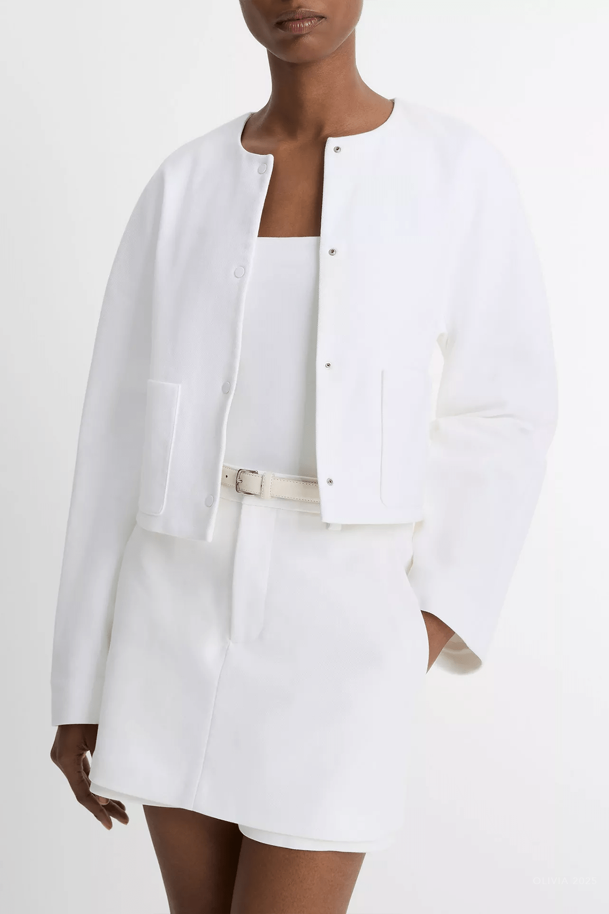 Italian Cotton Collarless Jacket in Optic White (Copy) - shop - olivia.com