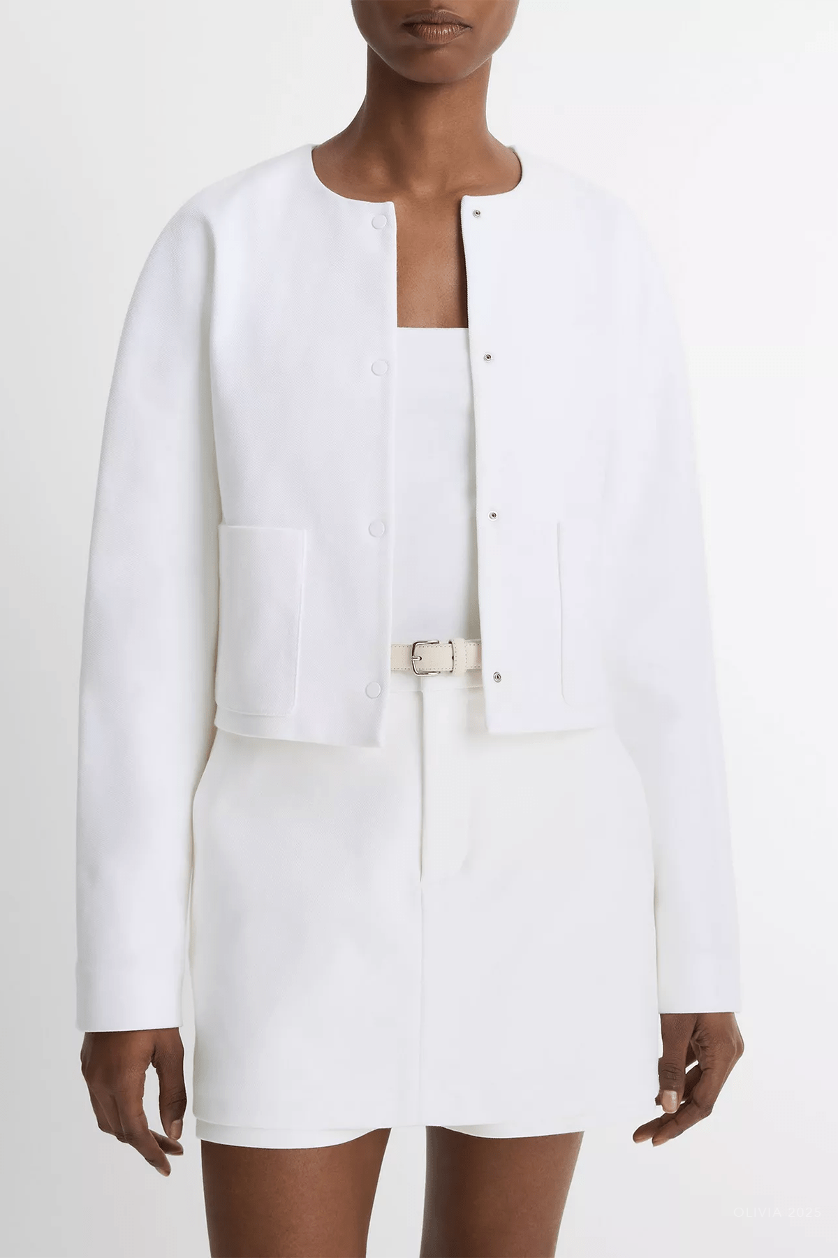 Italian Cotton Collarless Jacket in Optic White (Copy) - shop - olivia.com
