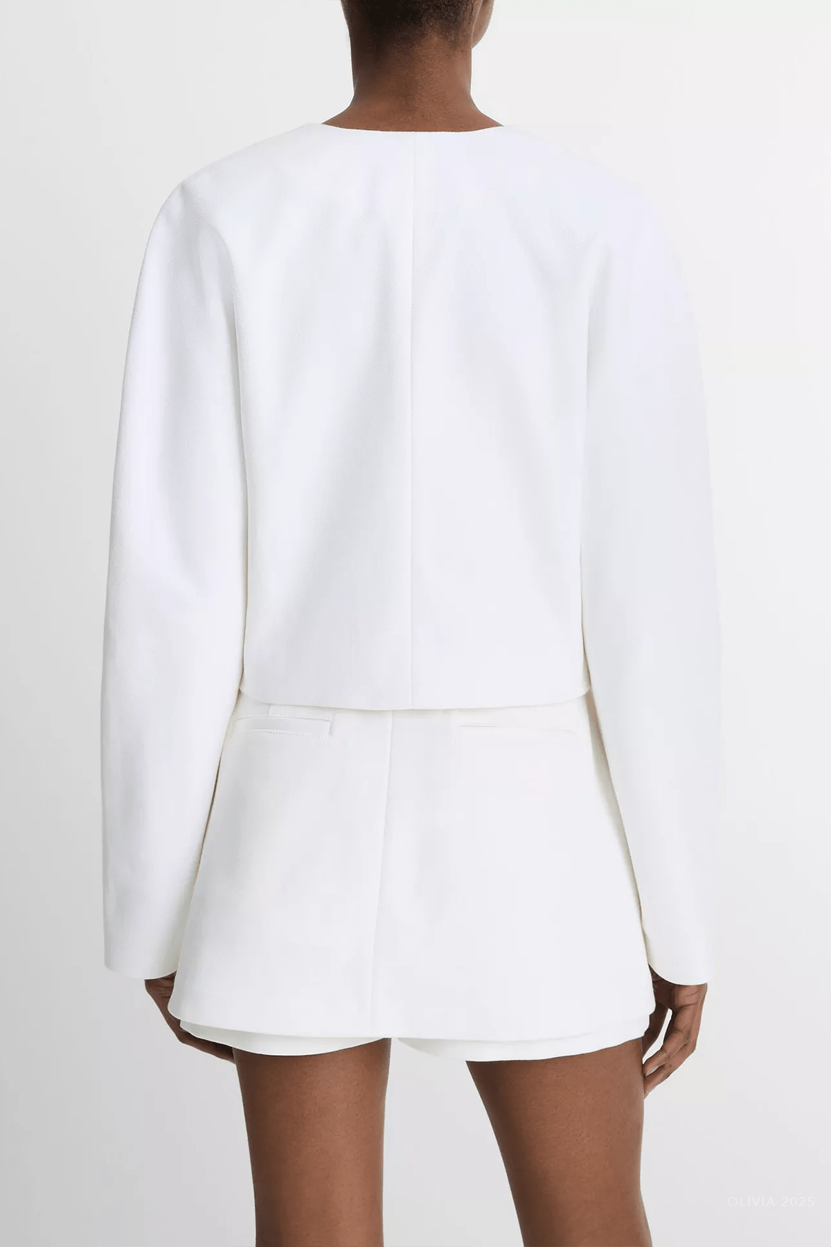 Italian Cotton Collarless Jacket in Optic White (Copy) - shop - olivia.com