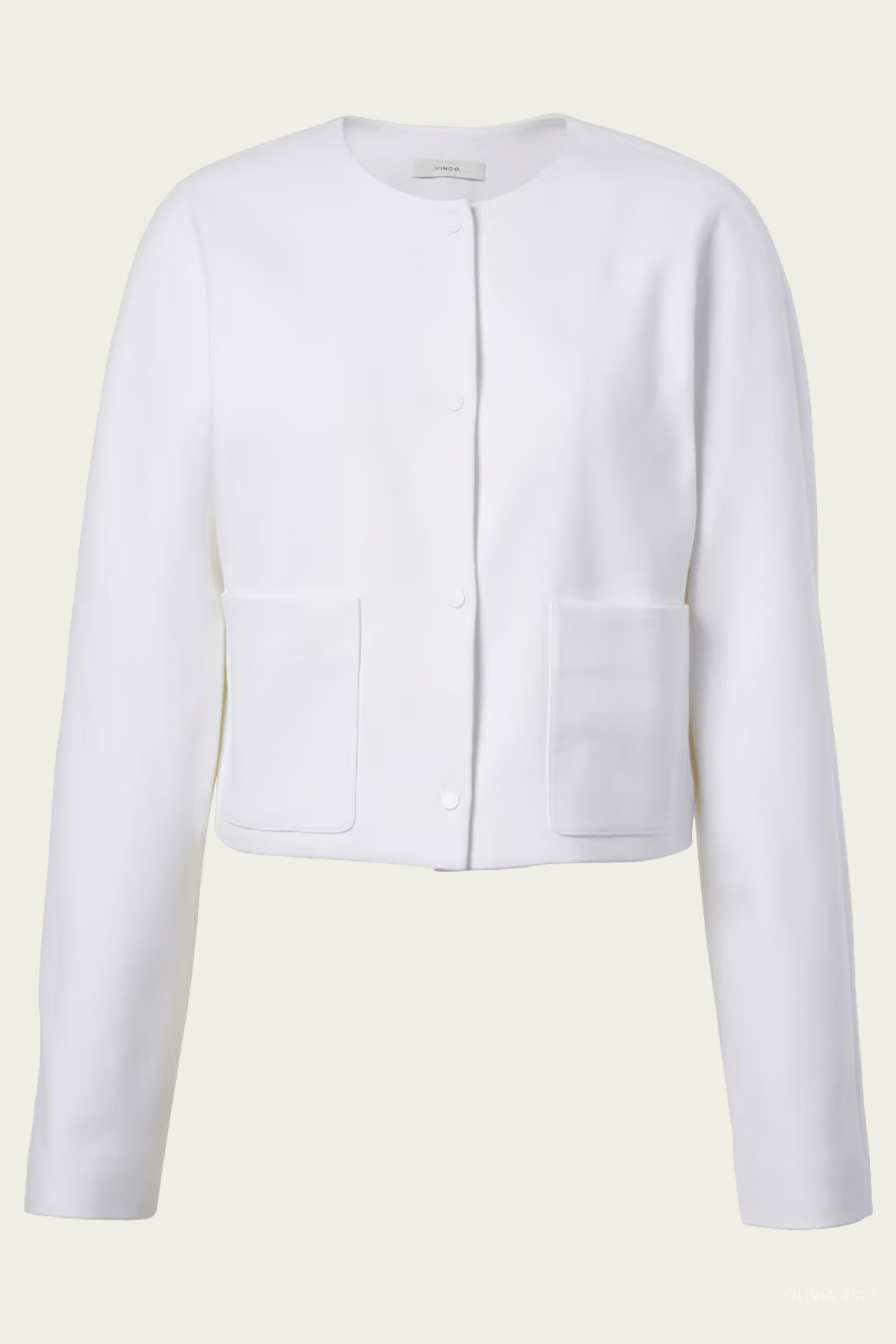 Italian Cotton Collarless Jacket in Optic White (Copy) - shop - olivia.com