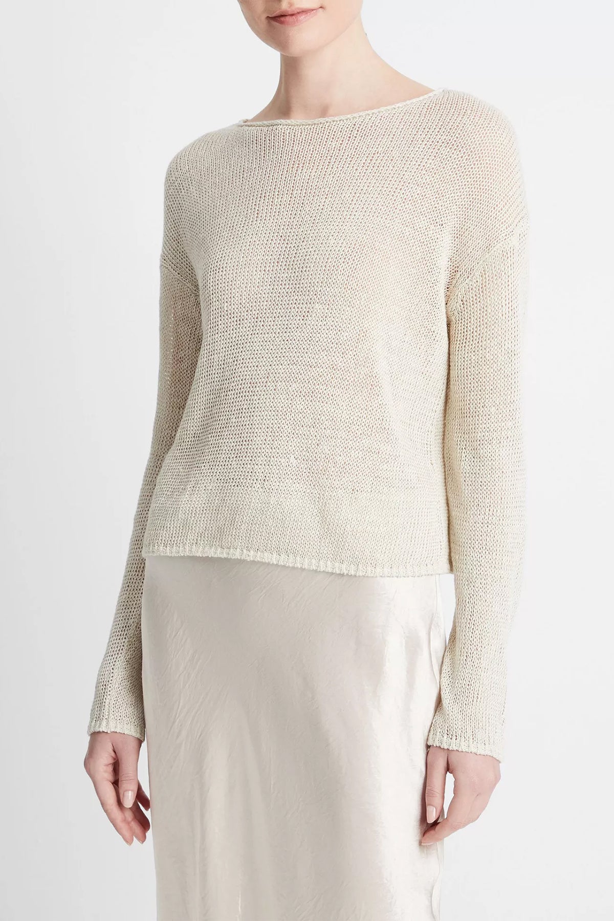 Italian Linen Drop-Shoulder Pullover Sweater in Ceramic - shop-olivia.com