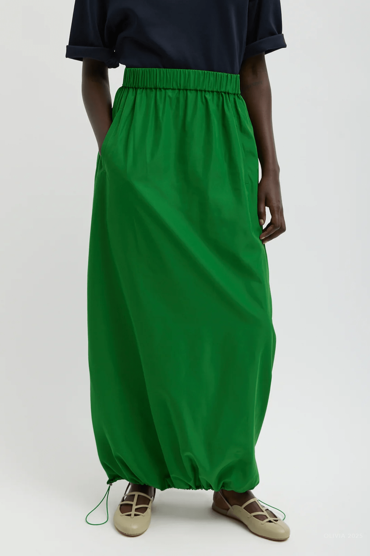 Italian Sporty Nylon Maxi Anorak Skirt in Green - shop - olivia.com