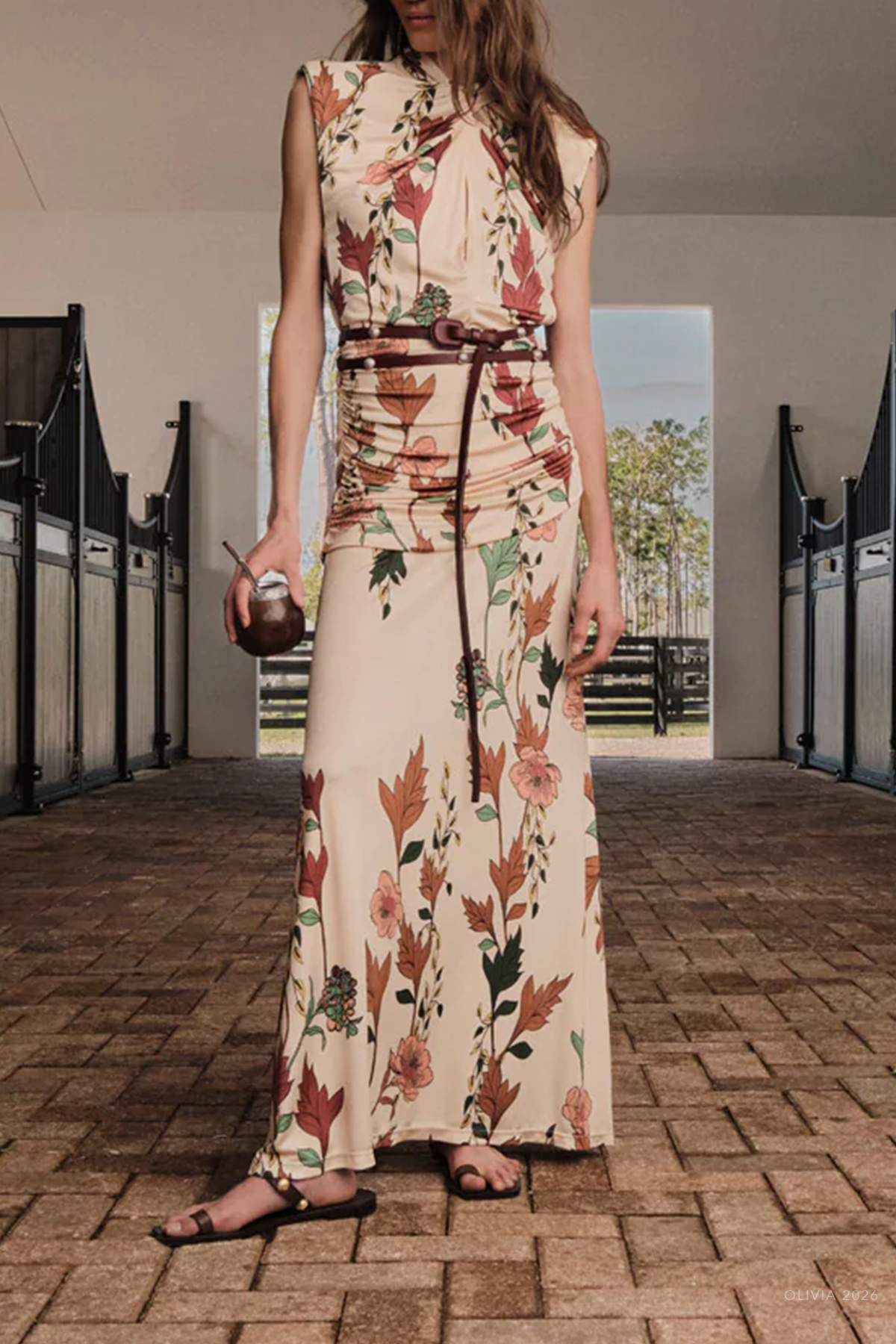 Hibiscus Compass Dress in Ecru Multicolor