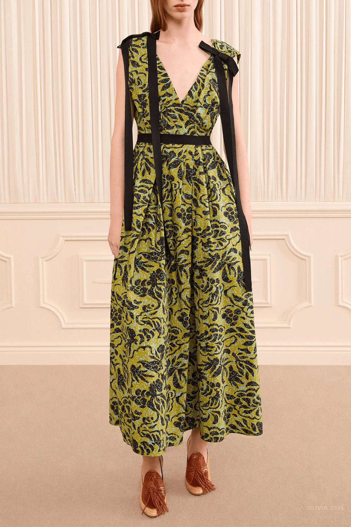 Karina Cotton Bow Dress in Chartreuse - shop-olivia.com