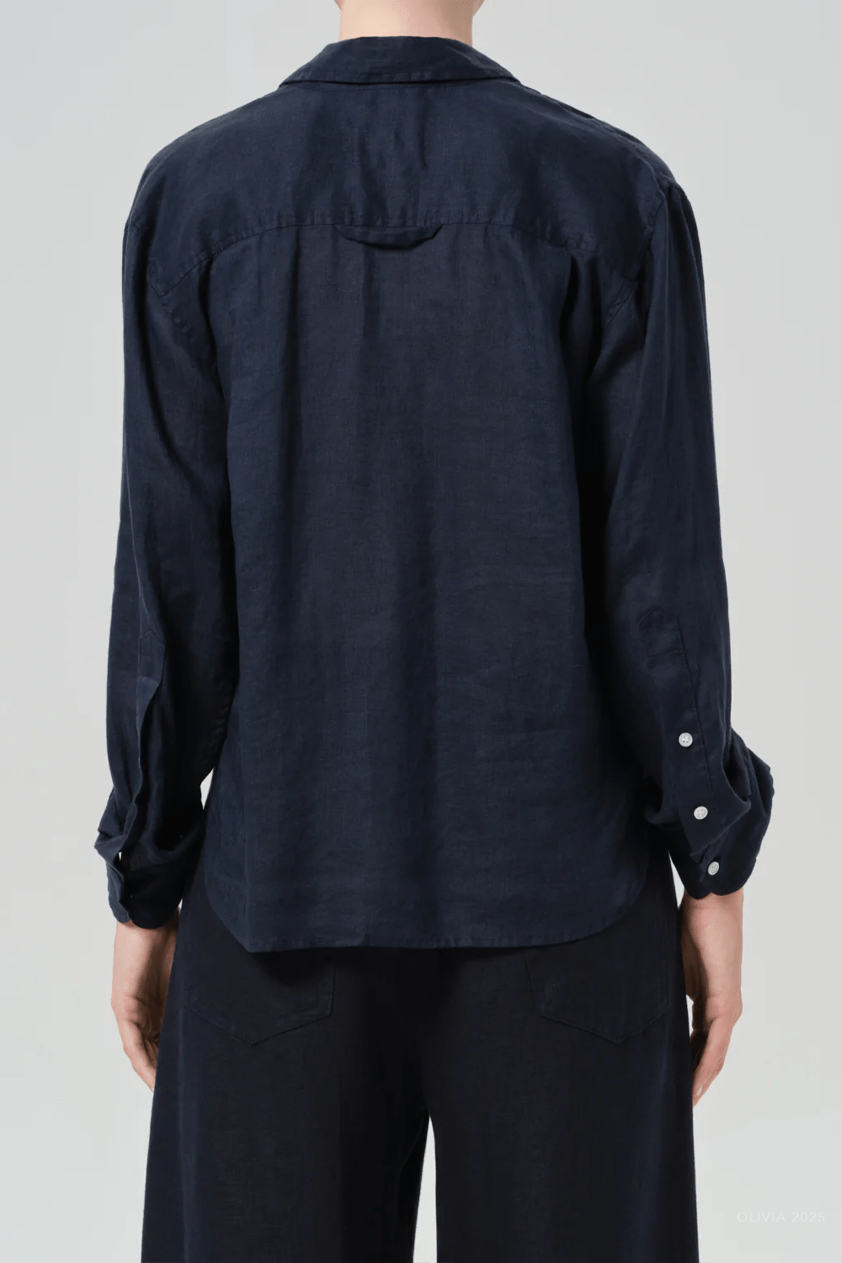Kayla Shrunken Linen Shirt in True Navy - shop - olivia.com