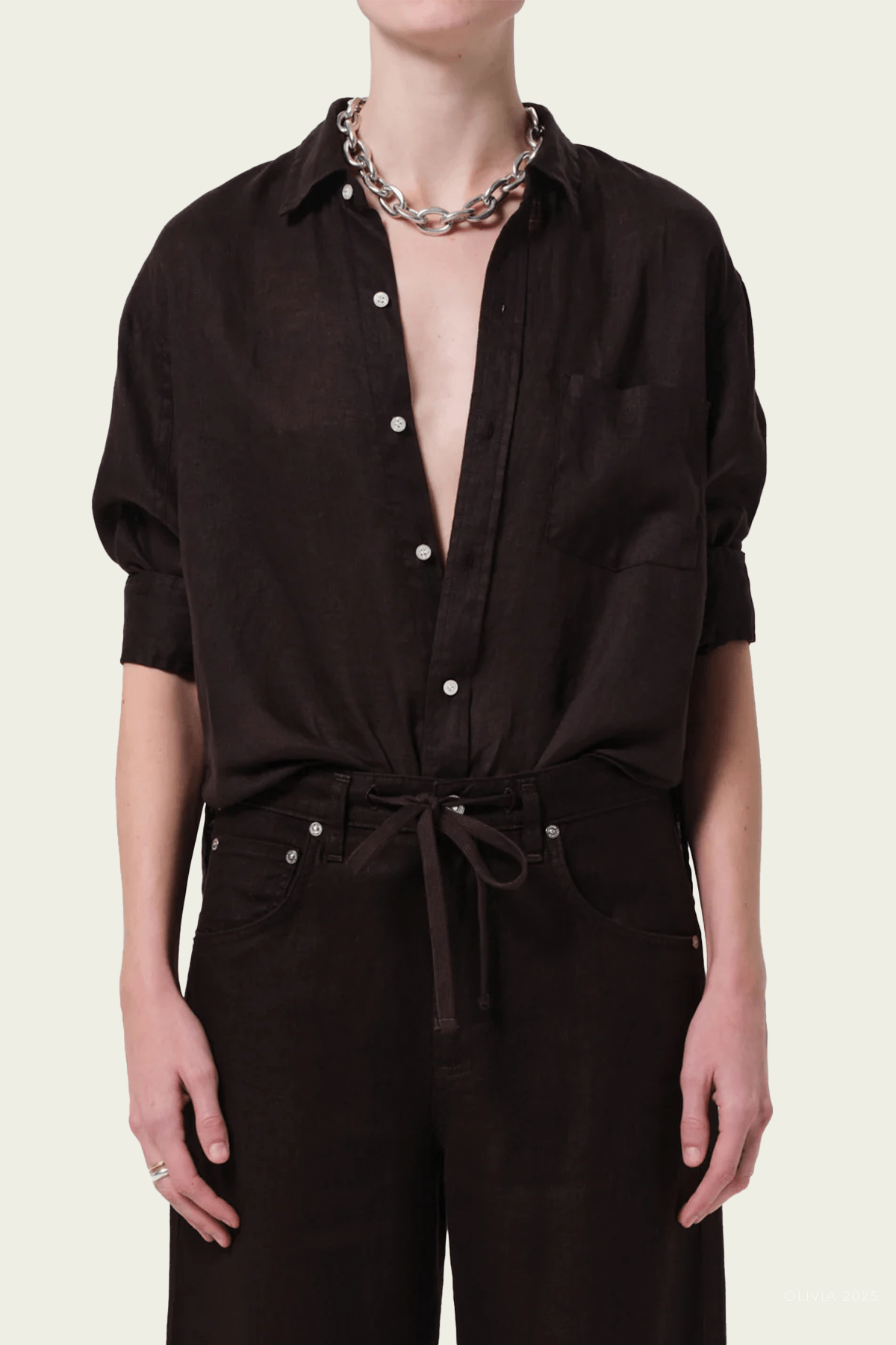 Kayla Shrunken Shirt in Chocolate - shop - olivia.com