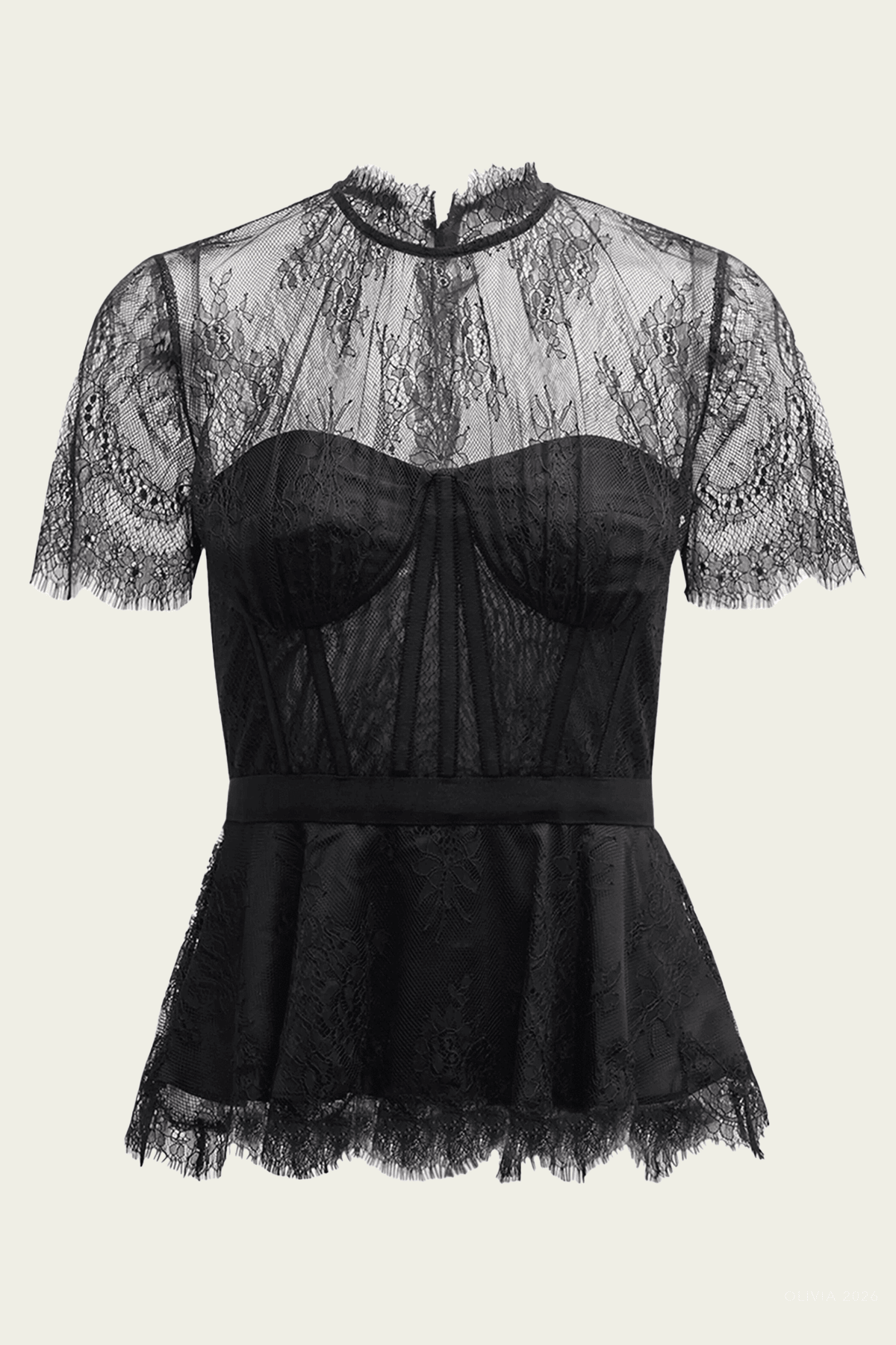 Kehlani Lace Short-Sleeve Bustier Top in Black - shop-olivia.com