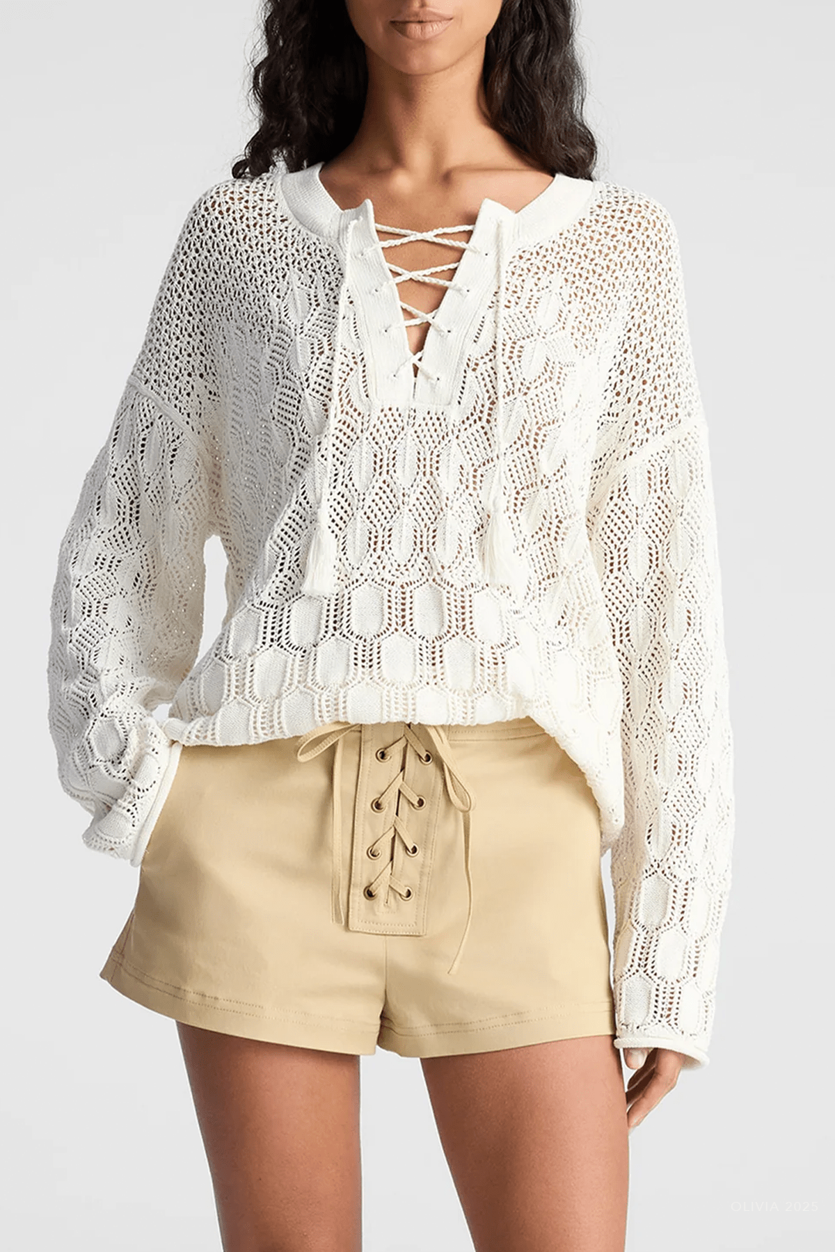 Keri Crochet Knit Sweater in Off - White - shop - olivia.com