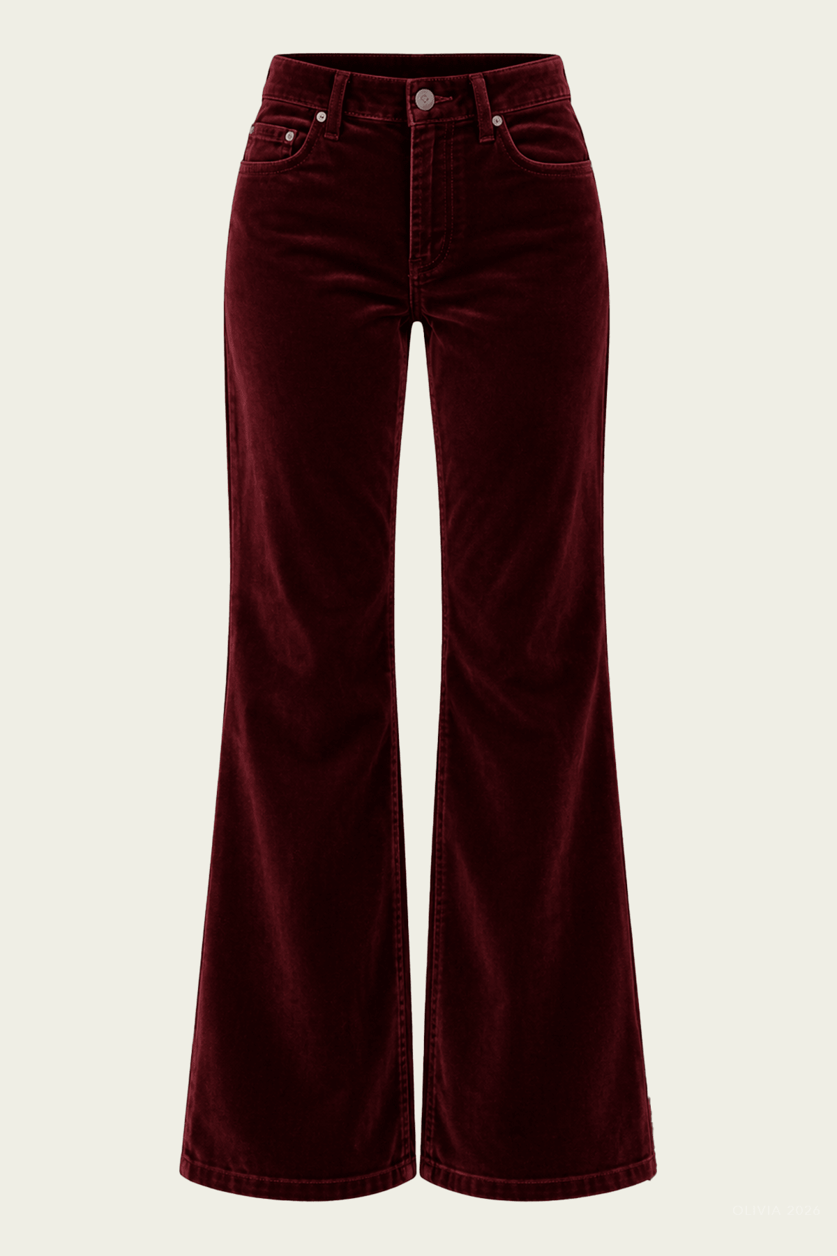 Kimberly 70's Flare Velvet in Chambord - shop-olivia.com