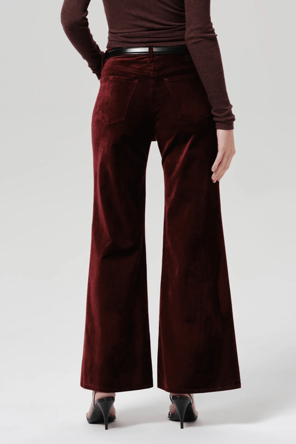 Kimberly 70's Flare Velvet in Chambord - shop-olivia.com