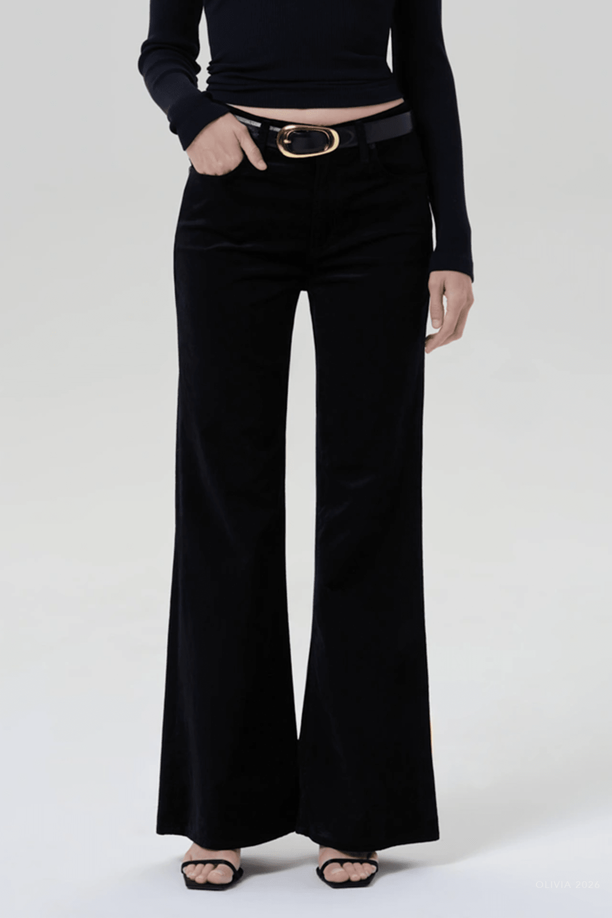 Kimberly 70's Flare Velvet in Onyx - shop-olivia.com