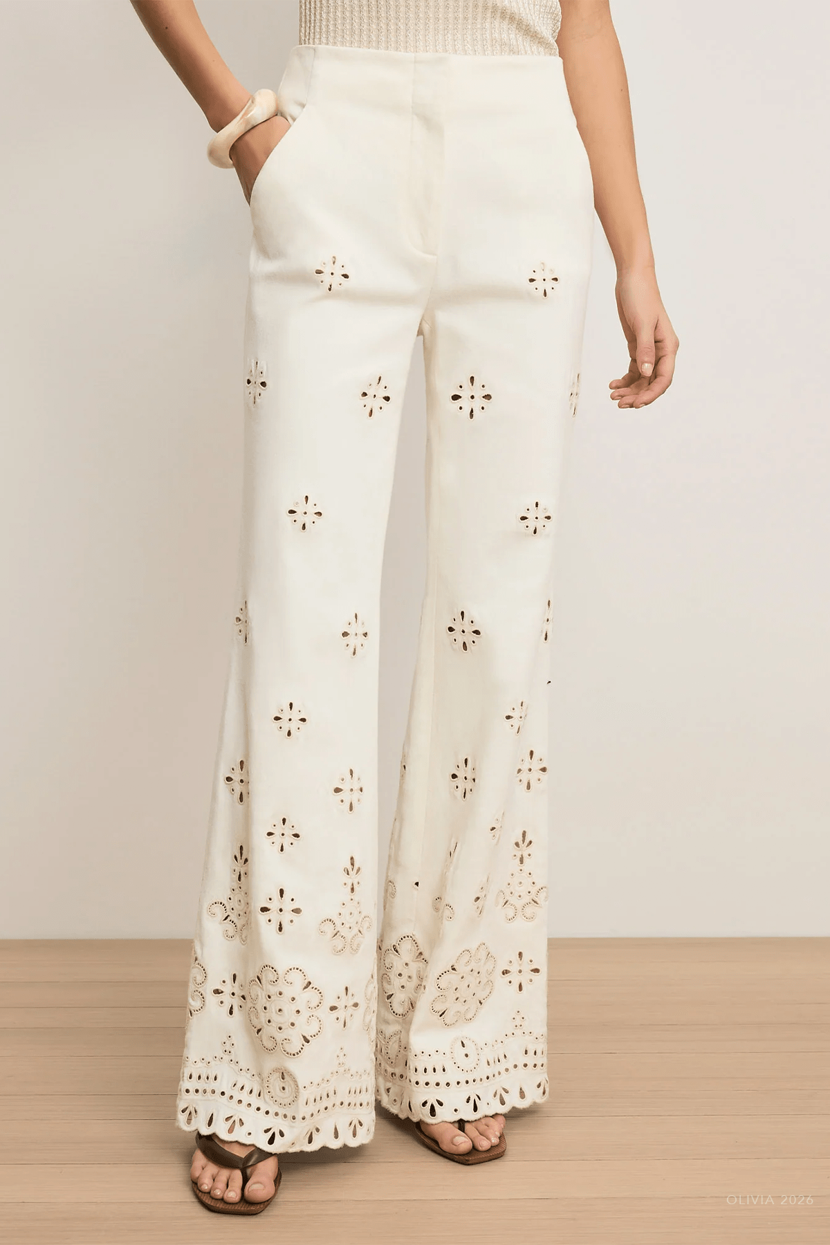 Komi Eyelet Pant in Dove White - shop - olivia.com
