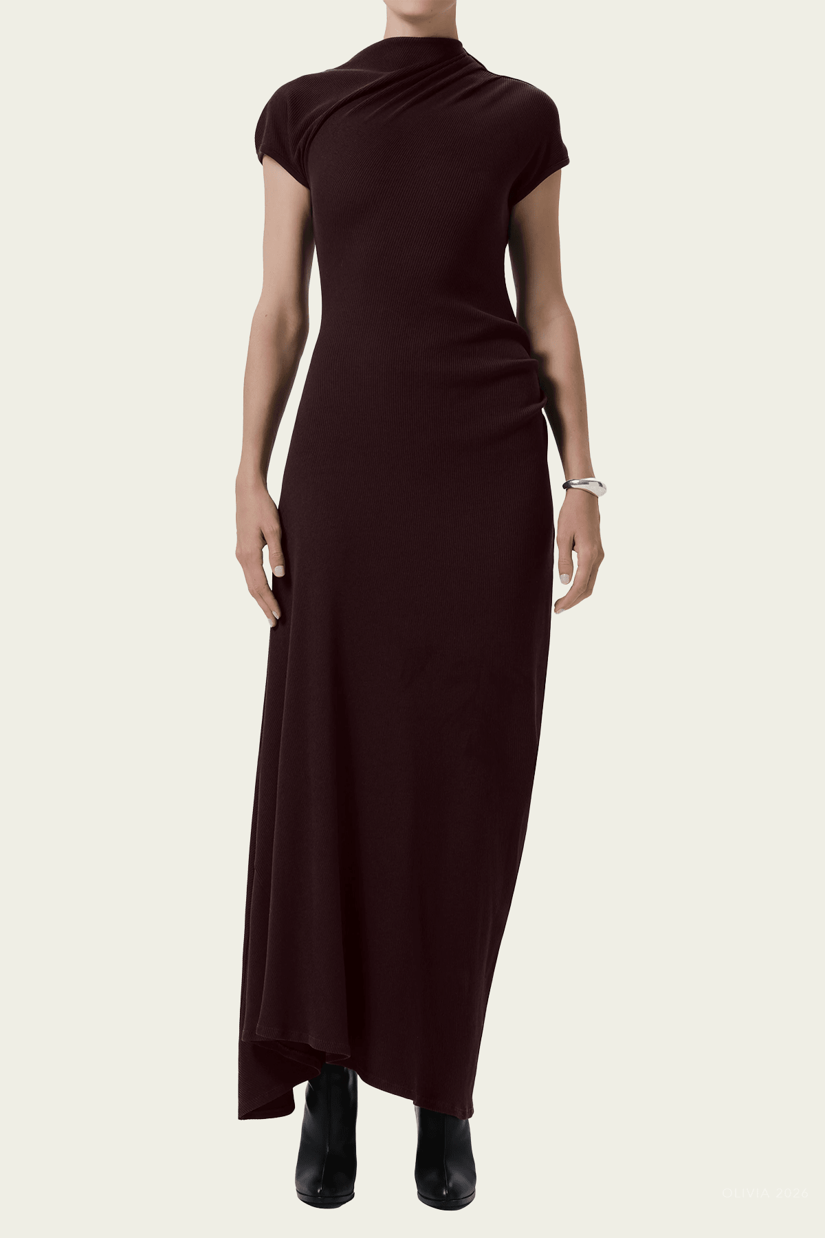 Kyra Sculptural Dress in Chocolate - shop-olivia.com