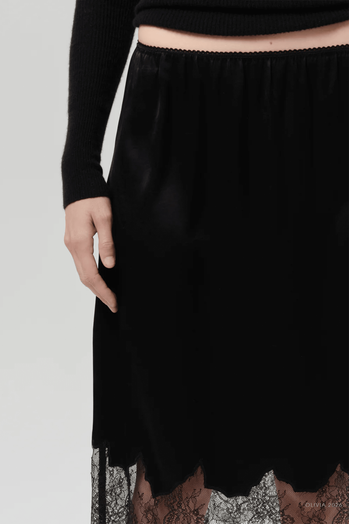 Lace Trimmed Skirt in Black - shop-olivia.com