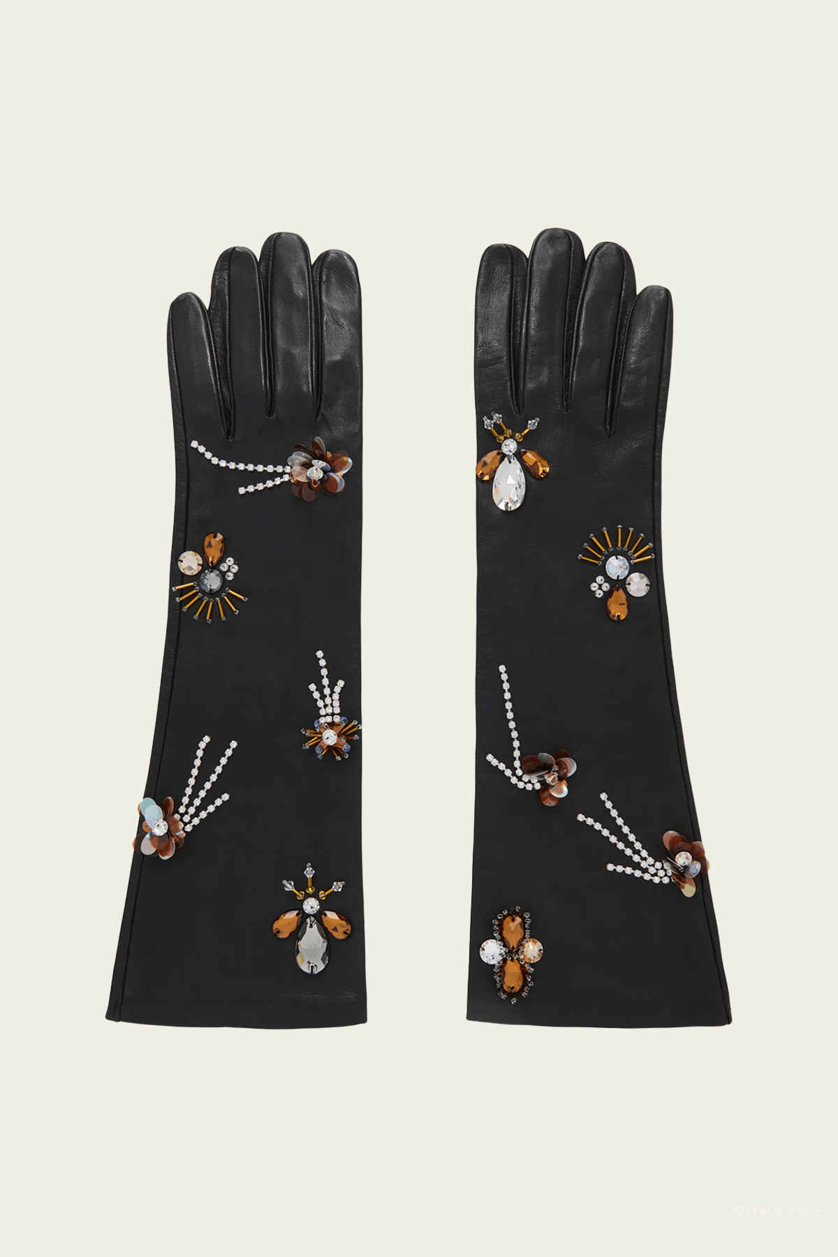 Laetitia embellished Leather Gloves in Noir - shop - olivia.com