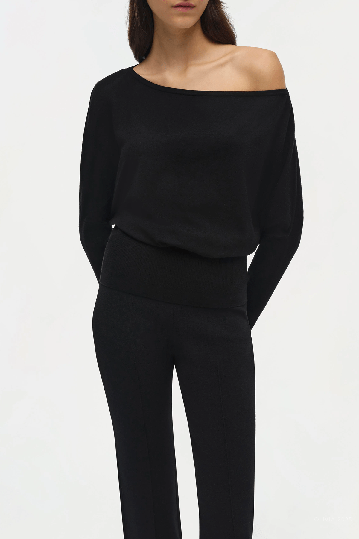 Lavina Draped Off - Shoulder Sweater in Black - shop - olivia.com