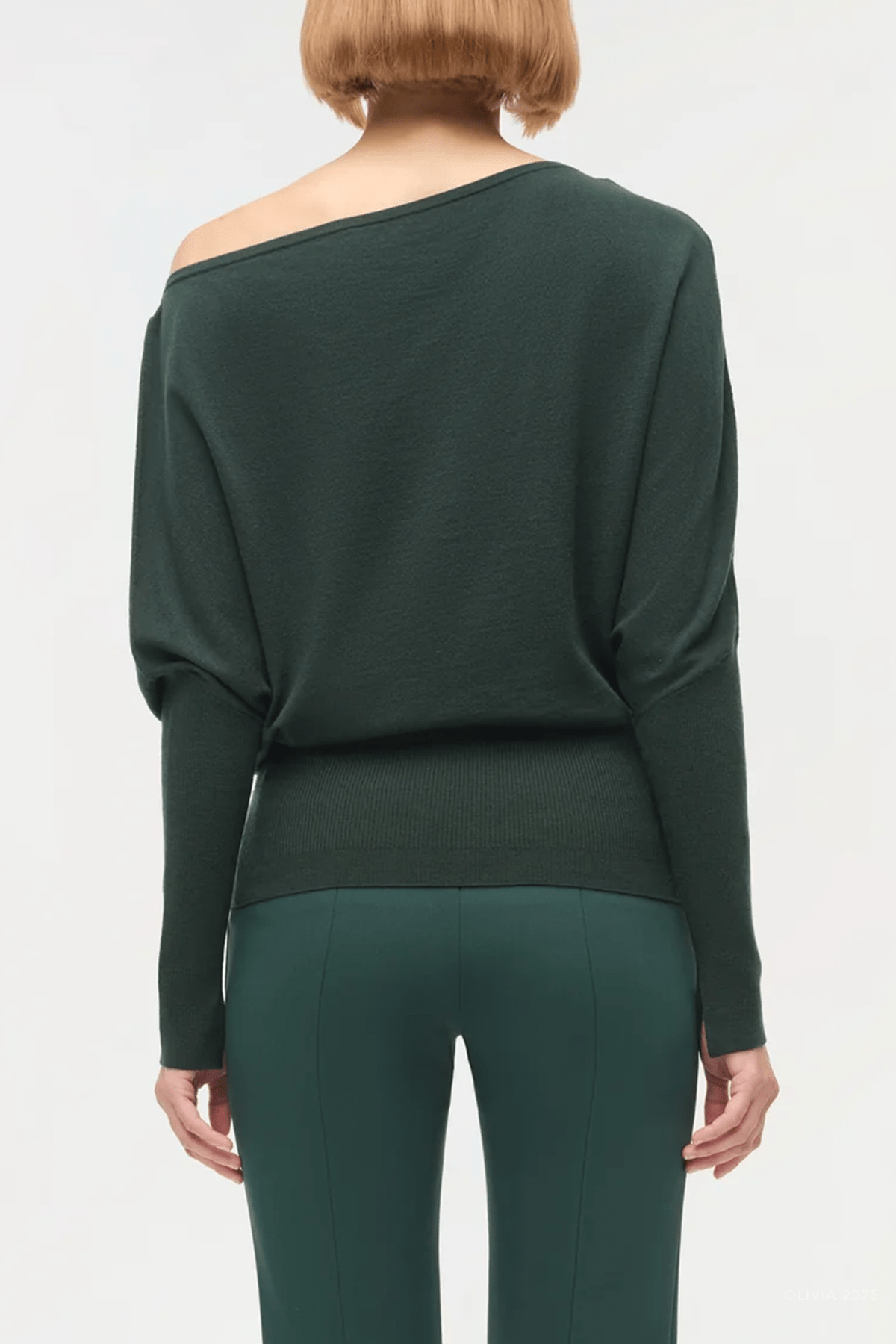 Lavina Draped Off - Shoulder Sweater in Emerald - shop - olivia.com