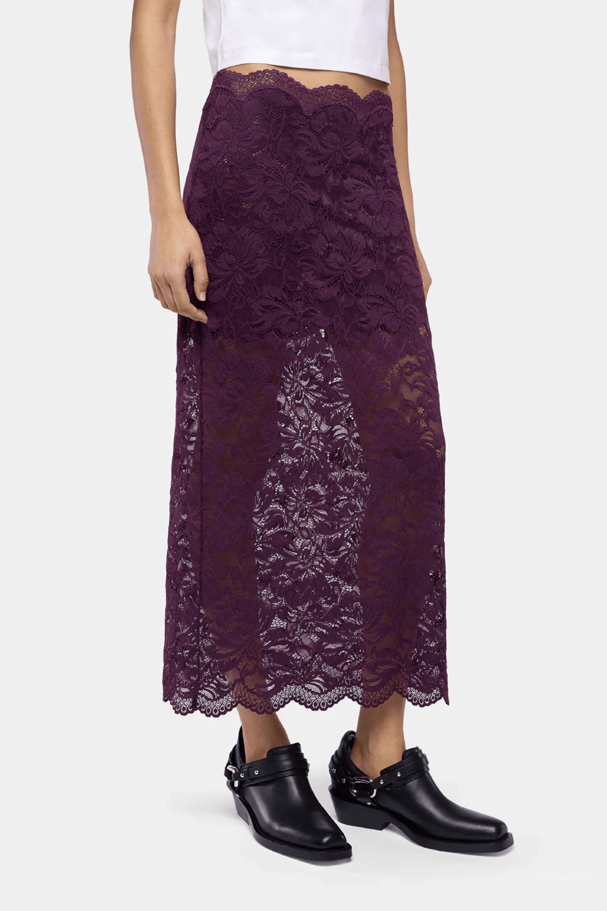 Layered Lace Midi Skirt in Magenta - shop-olivia.com