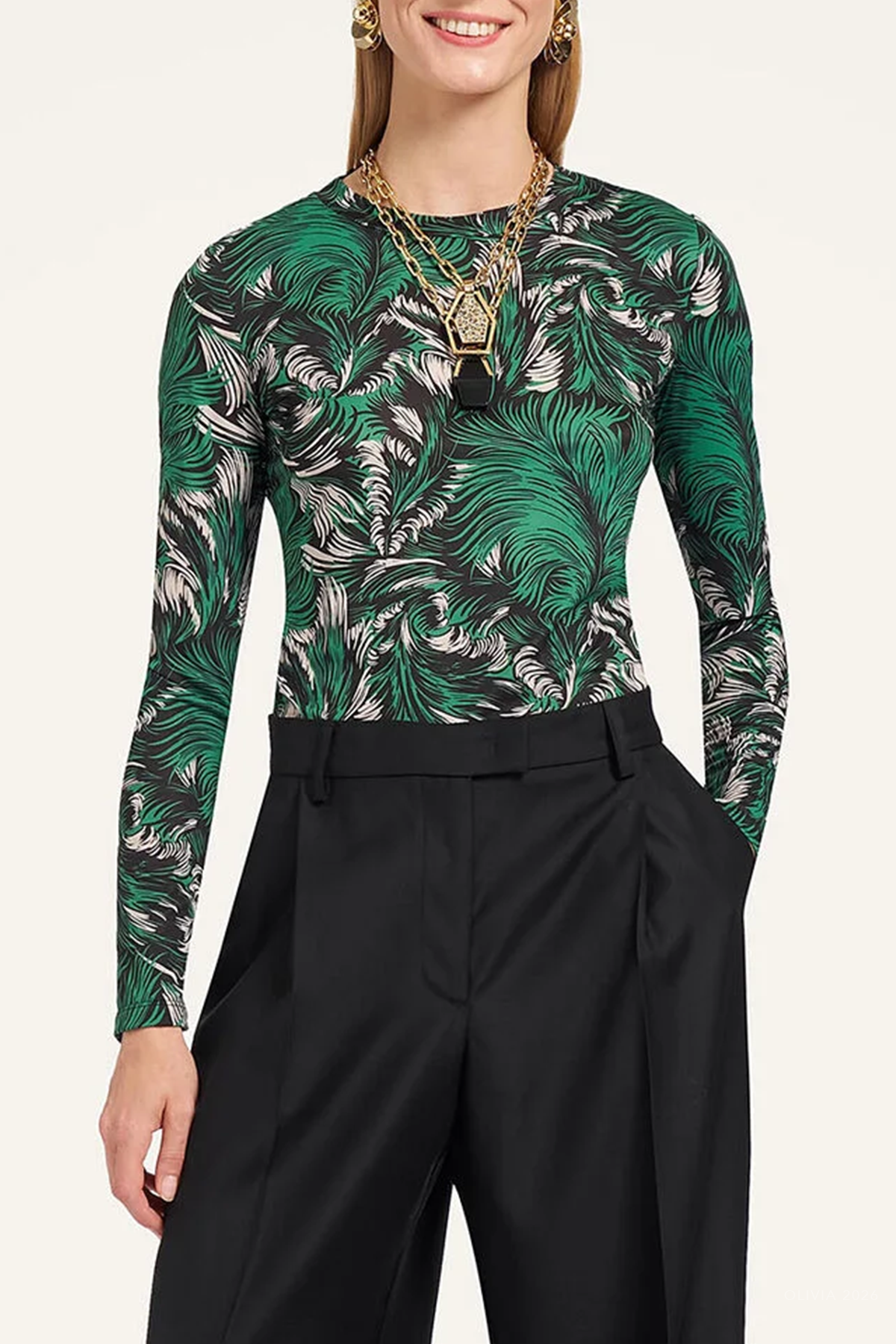 Crew Top in Quill Green