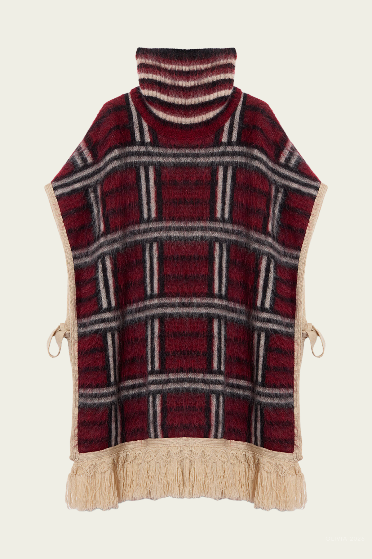 Check Poncho in Kells Check Burgundy