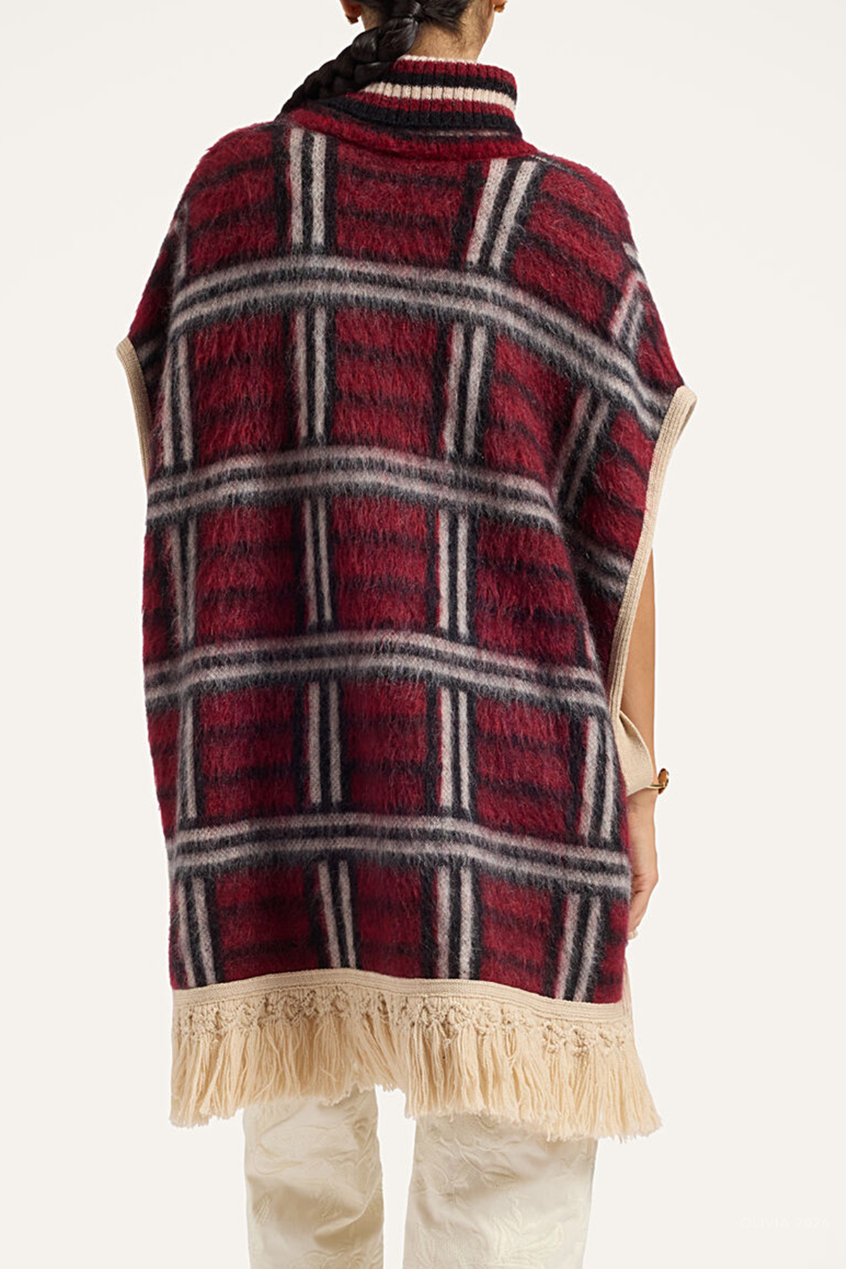 Check Poncho in Kells Check Burgundy