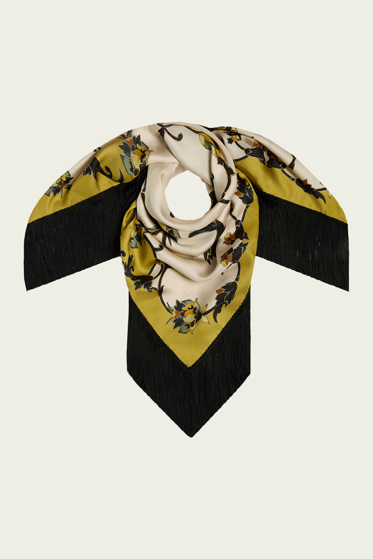 Reversible Fringe Foulard 90 in Buttercup Placée White
