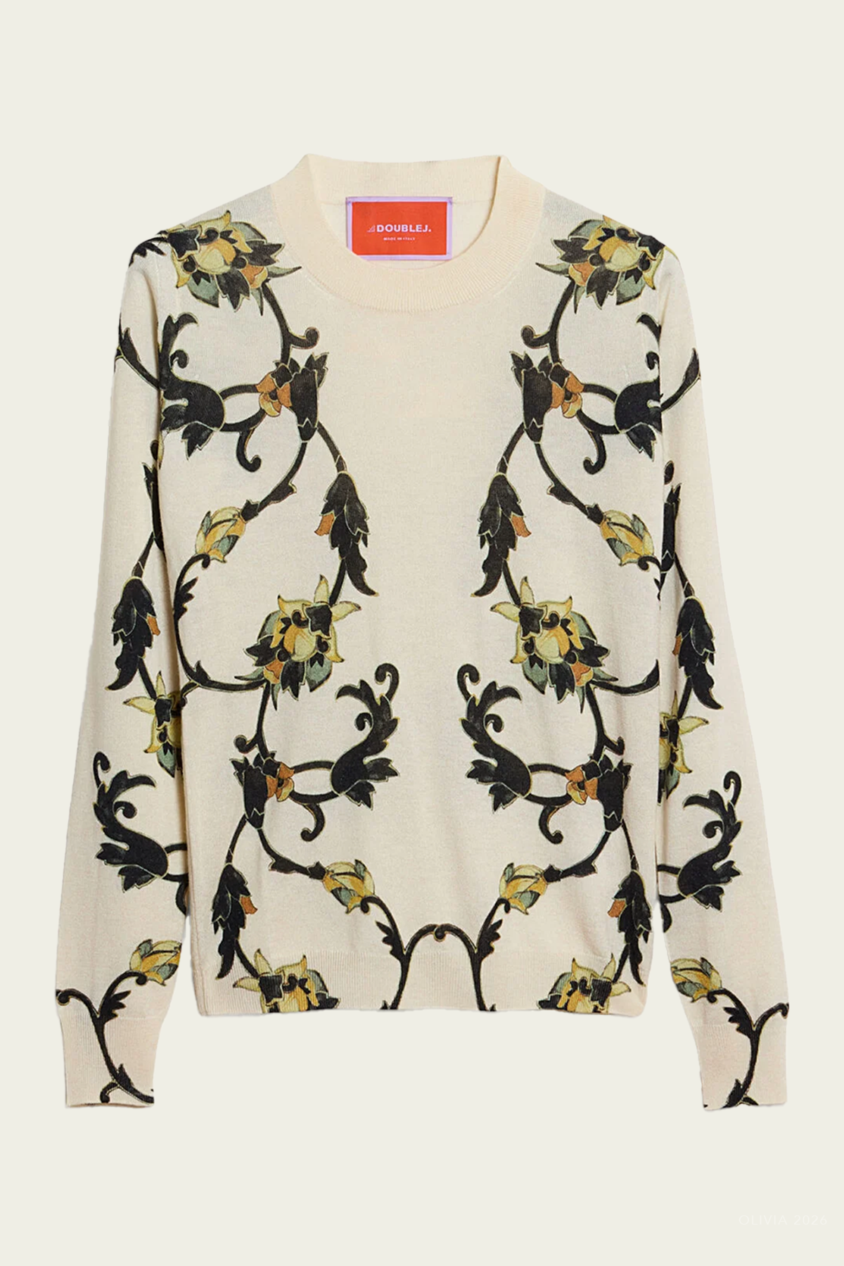 Silky Crew Neck in Buttercup Placée White