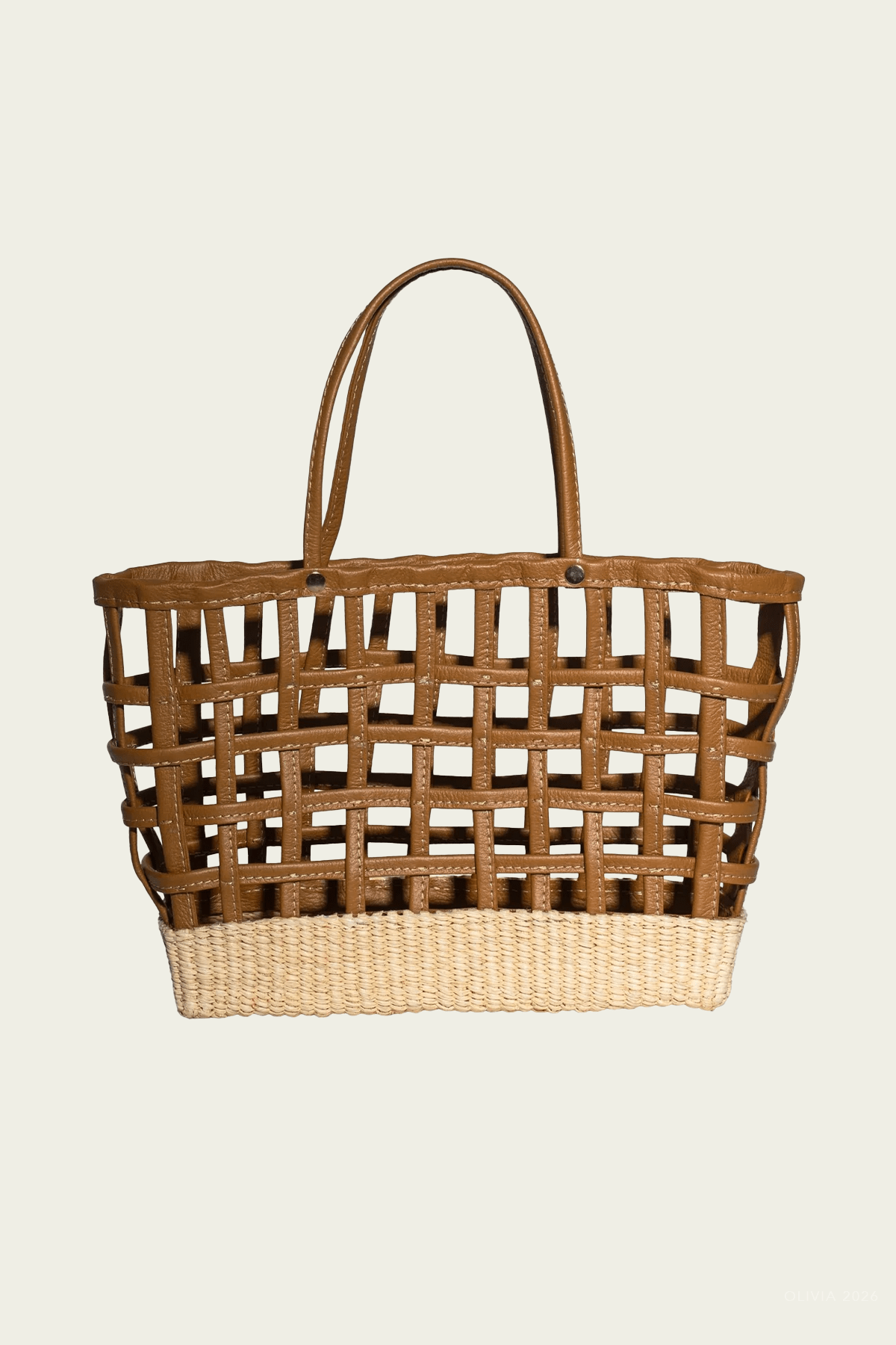 Leather Basket Tote with Natural Straw Base - shop-olivia.com