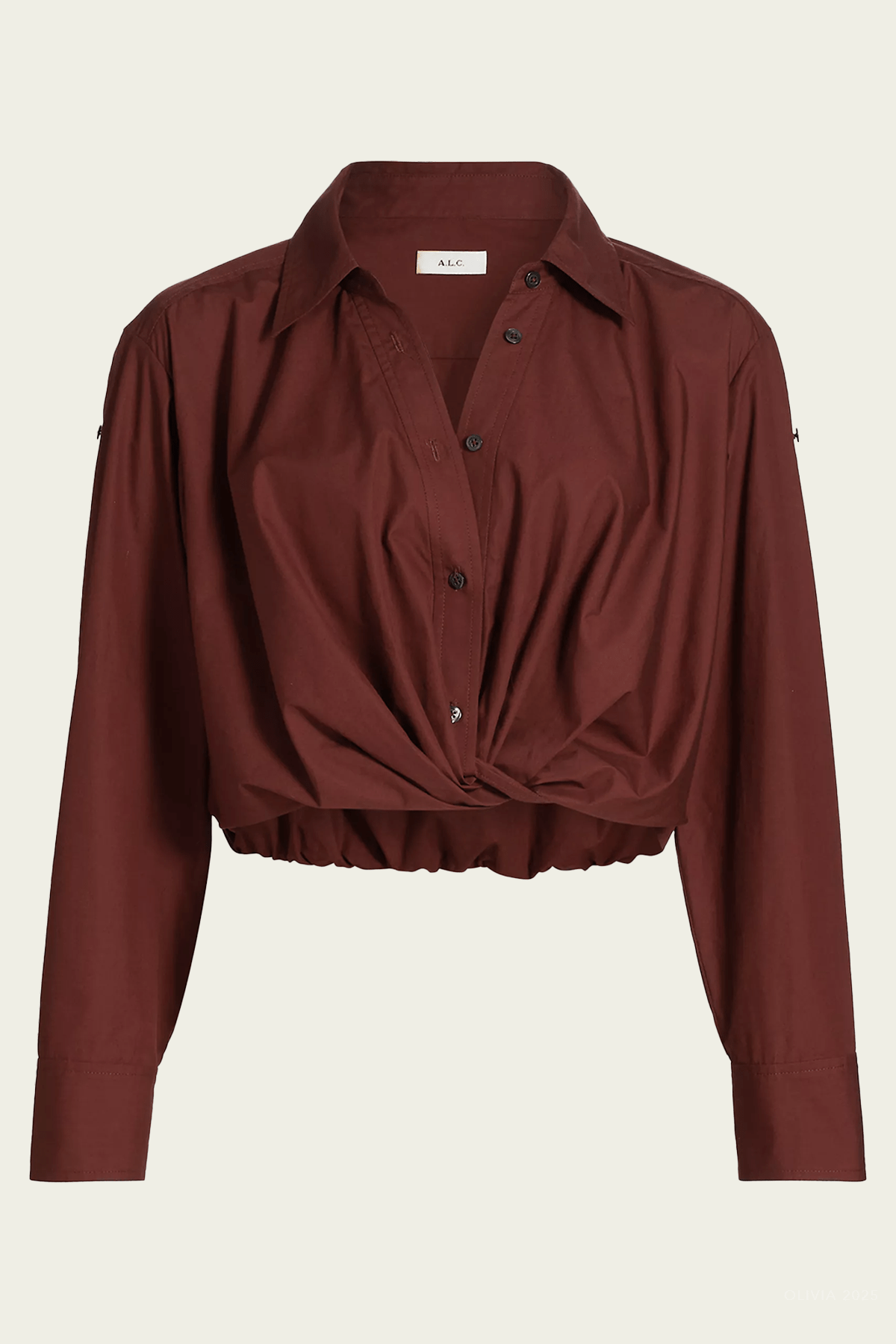 Leo Cropped Cotton Shirt in Dark Bosco - shop - olivia.com