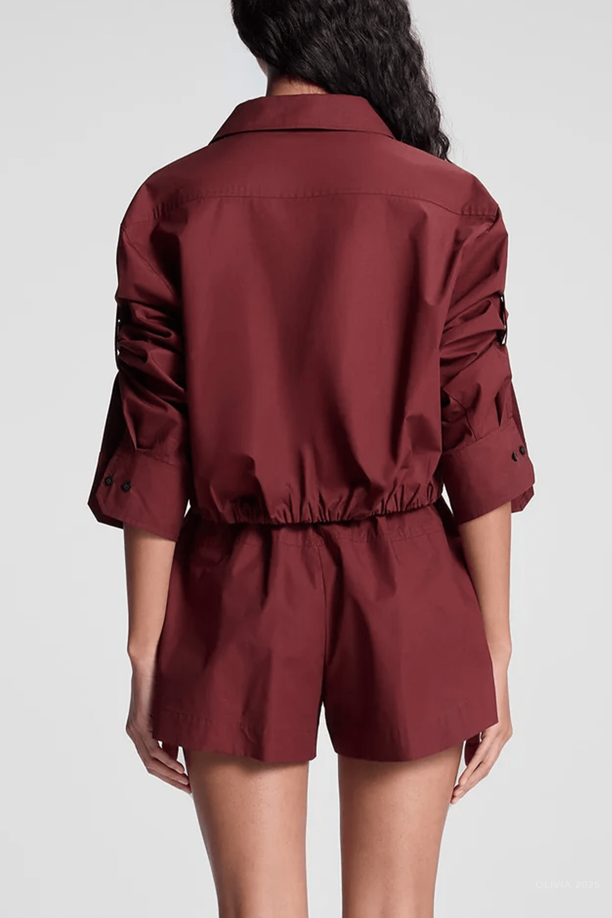 Leo Cropped Cotton Shirt in Dark Bosco - shop - olivia.com