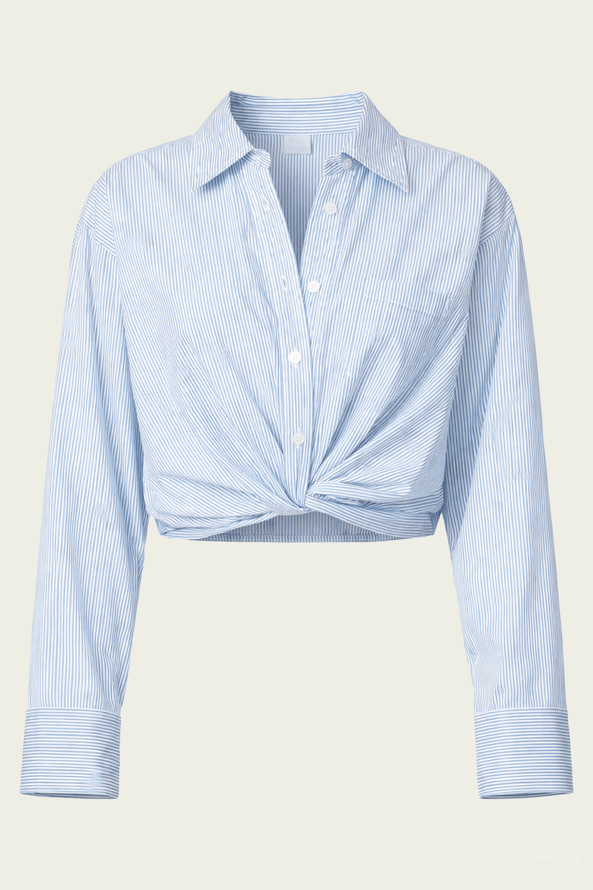 Leo Cropped Cotton Shirt in French Blue White - shop - olivia.com