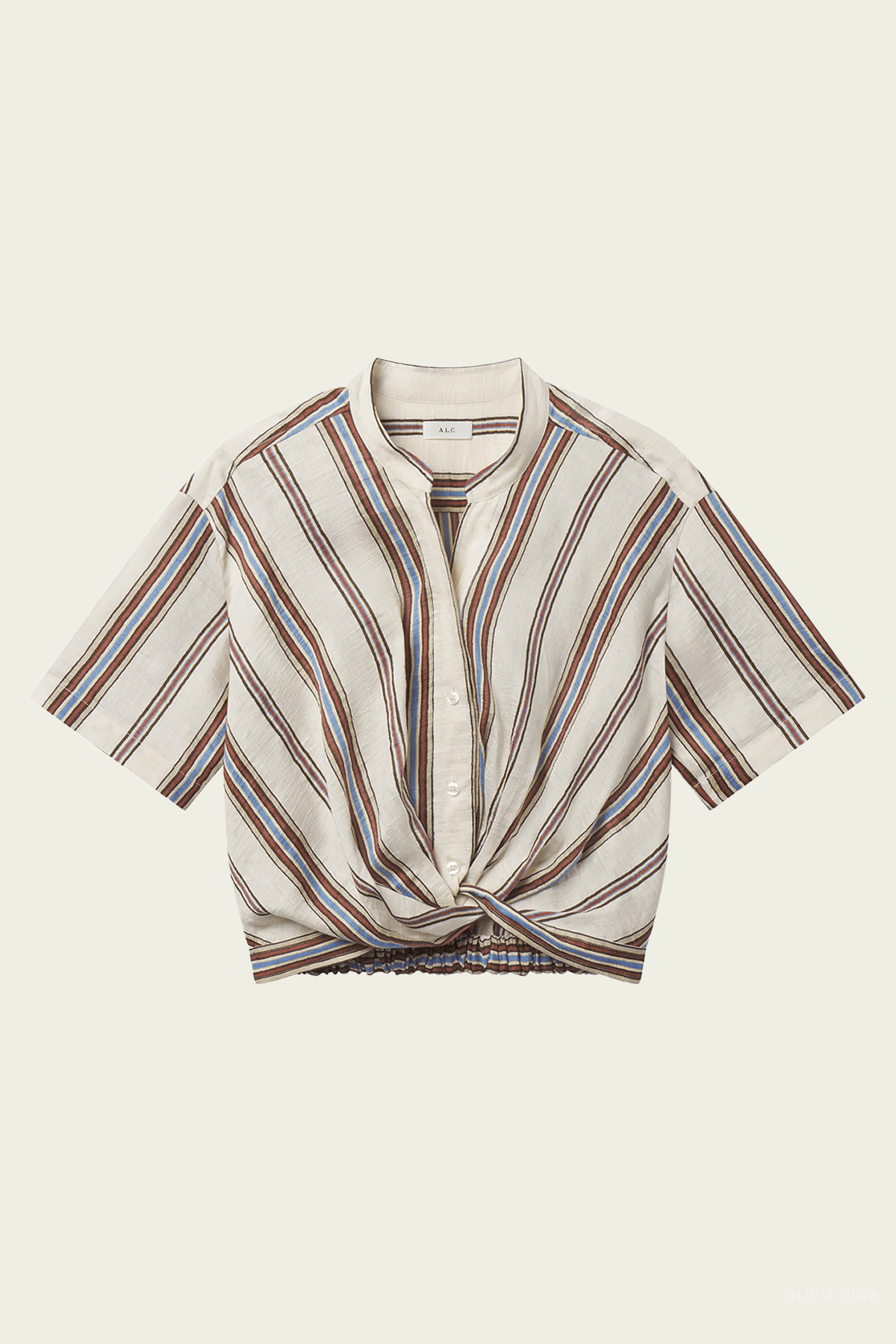 Leonore Short Sleeve Striped Linen Shirt in Panna Multi - shop-olivia.com