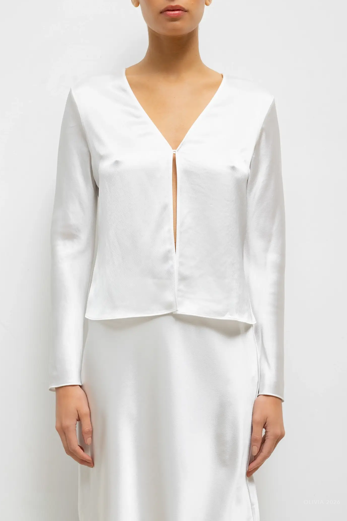 Barb Button Long Sleeve Top in Optic White